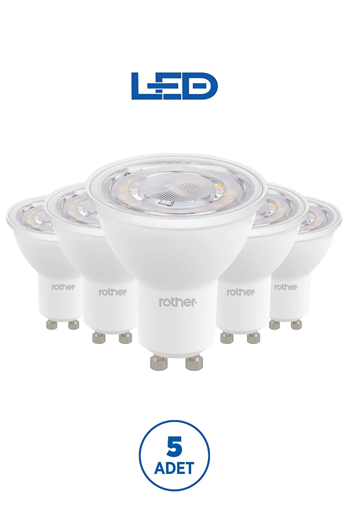 RTL11121-5 Rother GU10 LED Spot Ampul 6W 540 Lümen 3000K Sarı Işık Enerji Tasarruflu Ampul 5 Adet