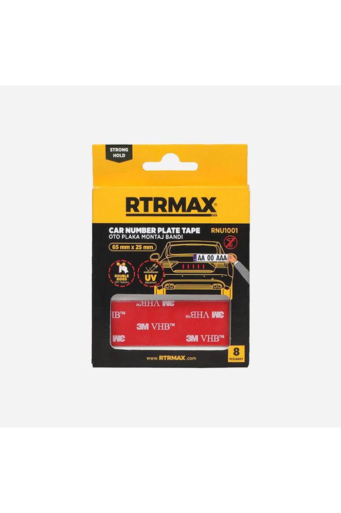 Rtrmax Çift Taraflı Oto Plaka Montaj Bandı 8 Adet 65 Mm * 25 Mm  Rnu1001