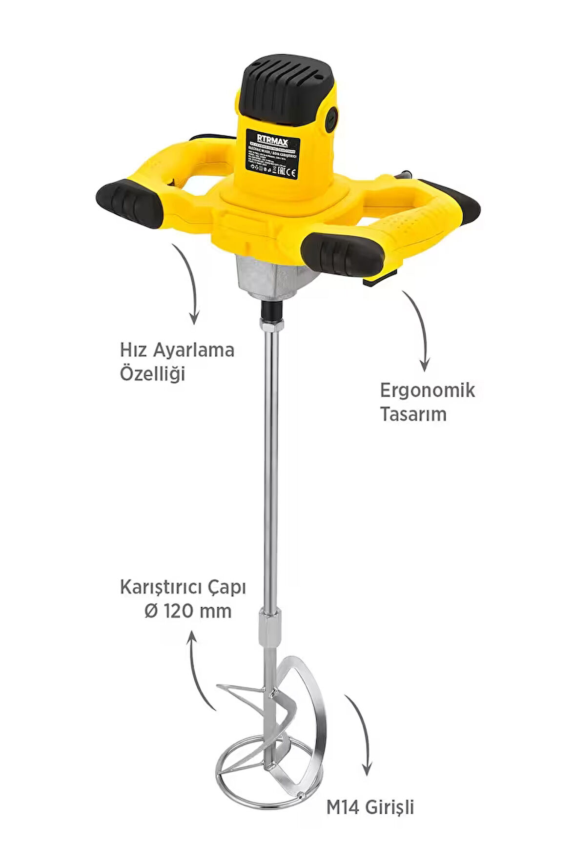 RTM3920SET Elektrikli Boya Karıştırıcı 4'lü Set - Eldiven-Boya Karıştırıcı Ucu-Zımpara Malası