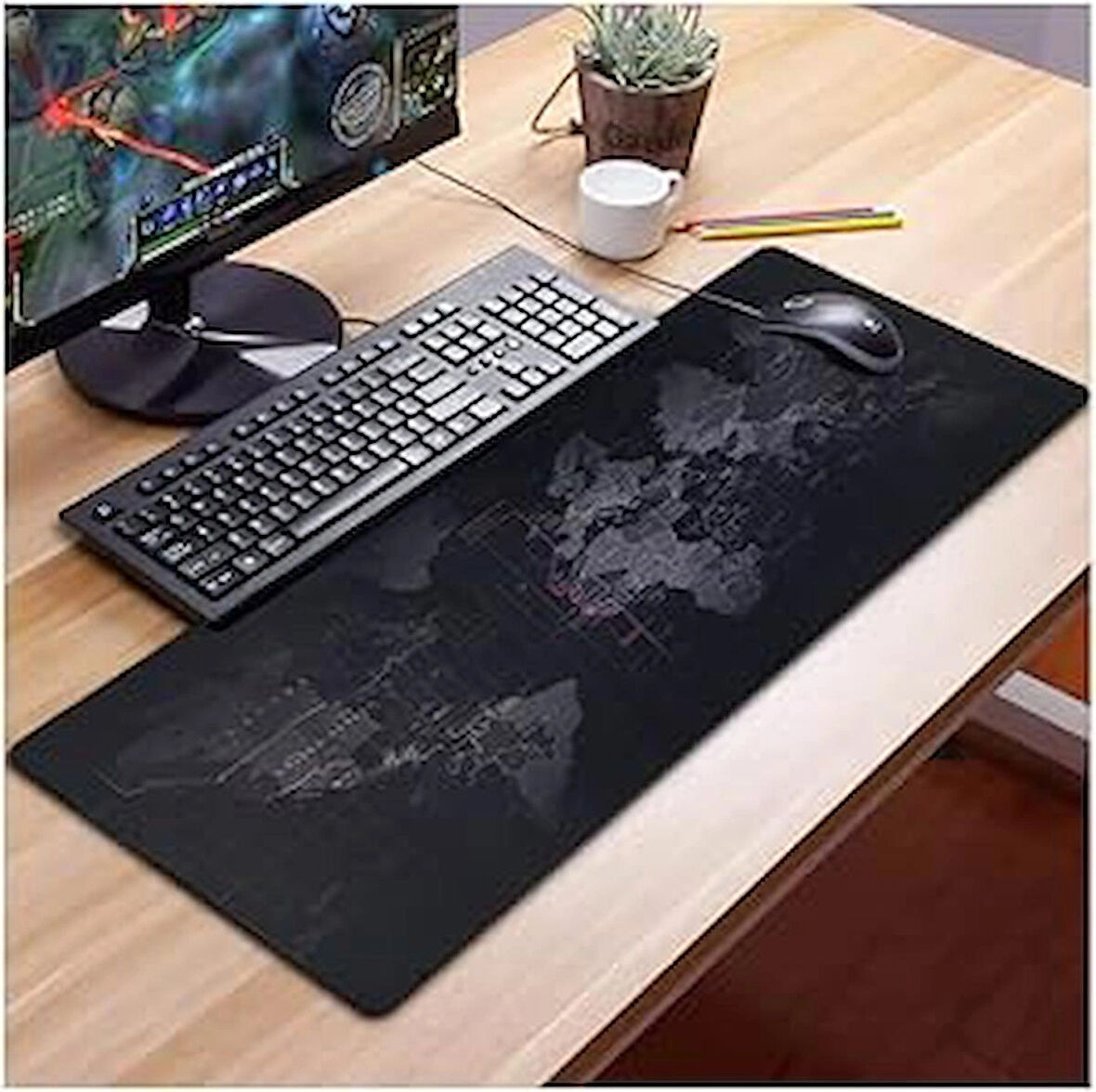 Kuzey's Büyük Boy 90x40 XXL Dünya Desenli Mouse Pad Kauçuk Kaymaz Alt Taban, Yumuşak Kumaş Oyuncu MousePad, Bilgisayar ve Dizüstü, Notebook Uyumlu 90 40