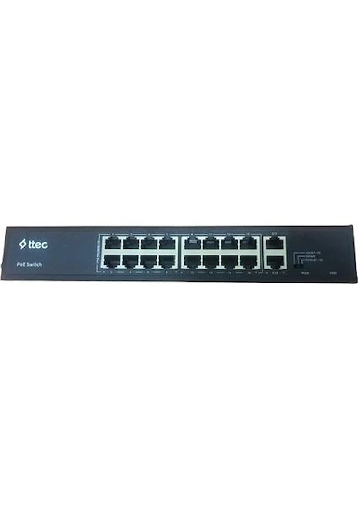 TTEC 16 x 10/100 Base-T PoE/PoE+ Port | 2 x 10/100 /1000 Base-T Uplink Port | 300W PoE Kapasitesi Tak-Çalıştır