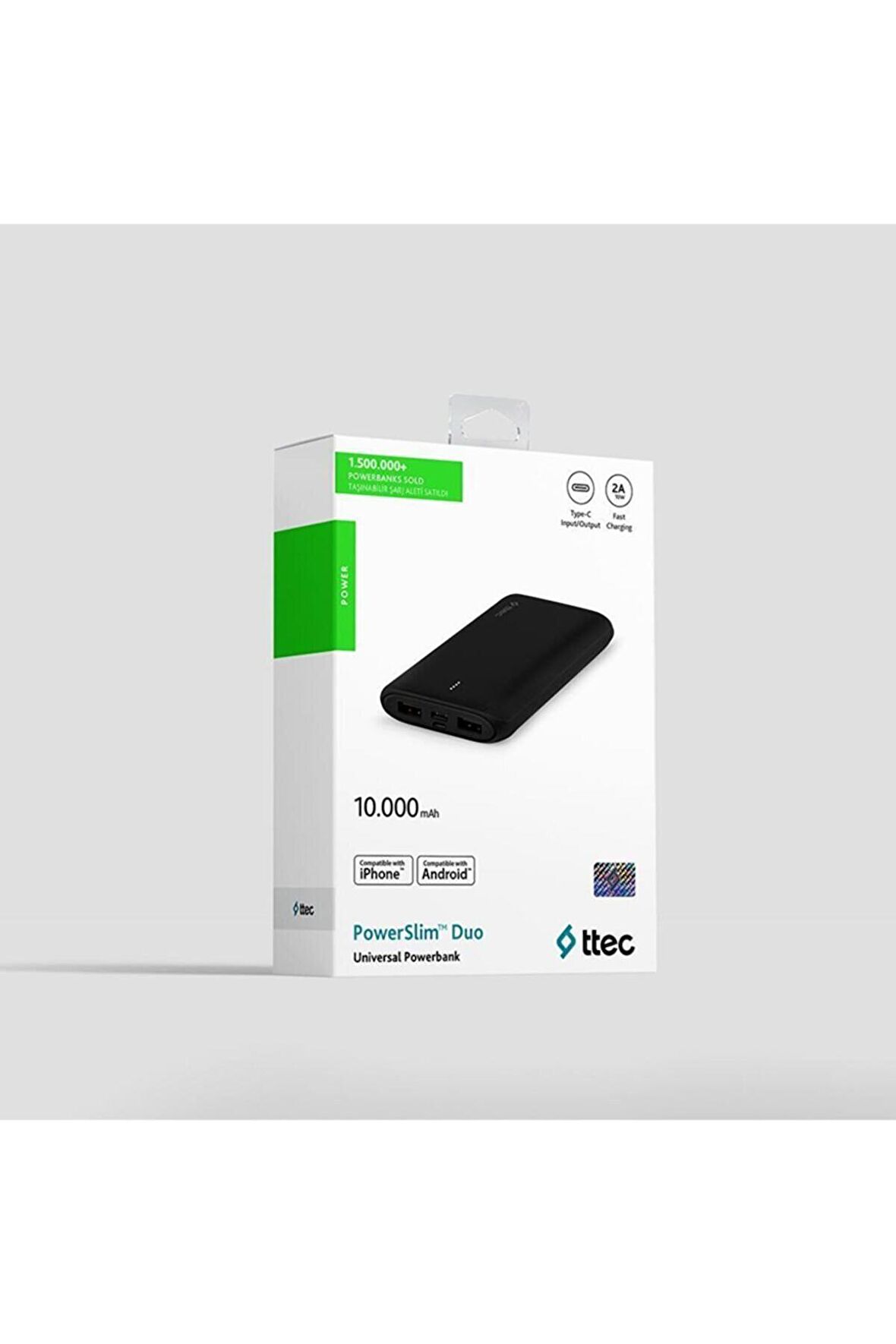 Ttec Powerslim Duo 10000 mAh Hızlı Şarj Powerbank Siyah 