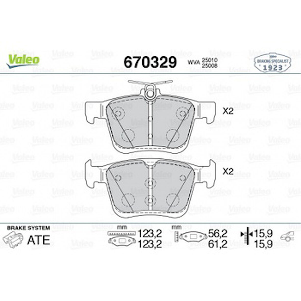 Vag Arka Fren Balatası Golf VII A3 1,2 / 1,4tfsi 1,6 / 2,0tdi 12> - Valeo 670329