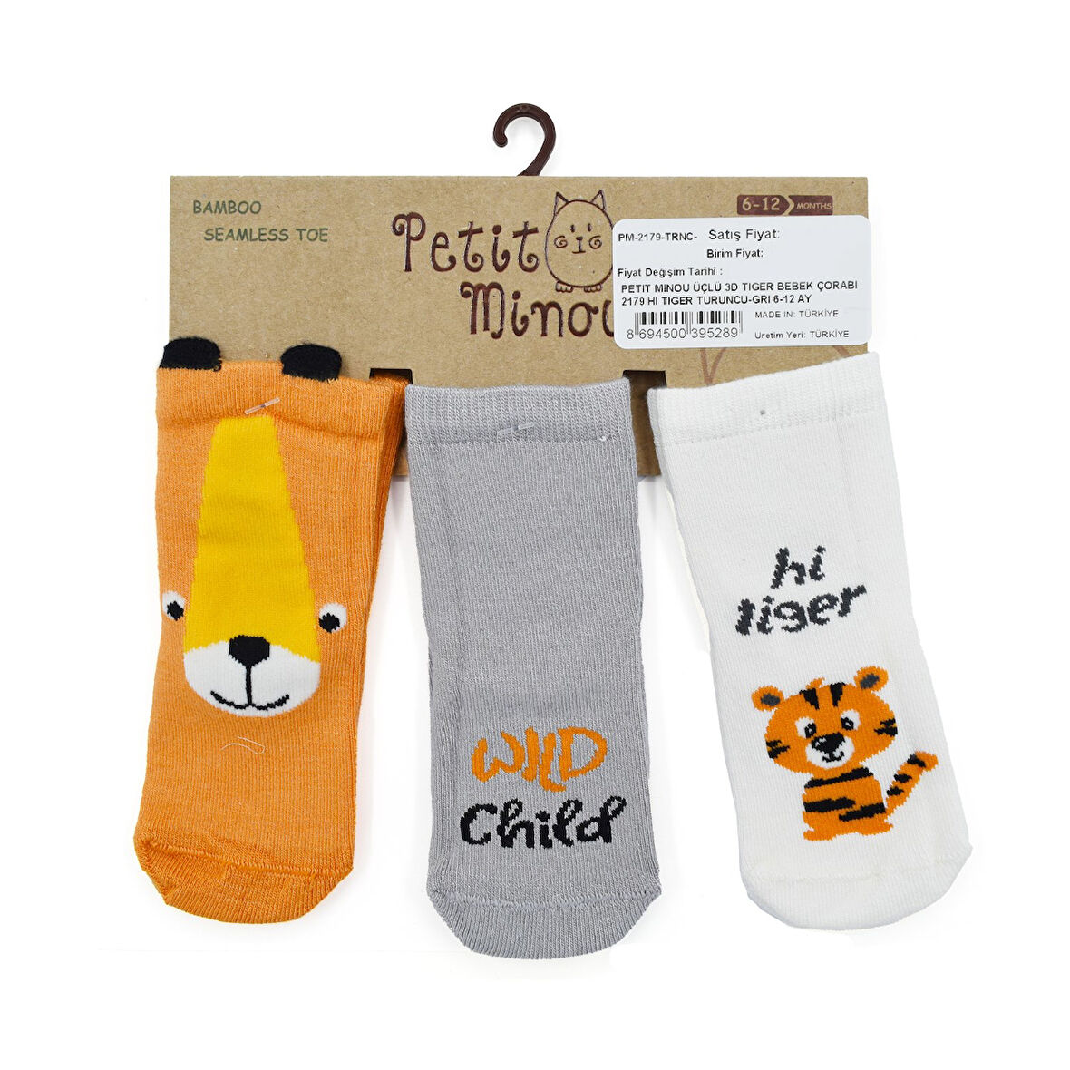 Petit Minou Üçlü 3D Tiger Bebek Çorabı 2179