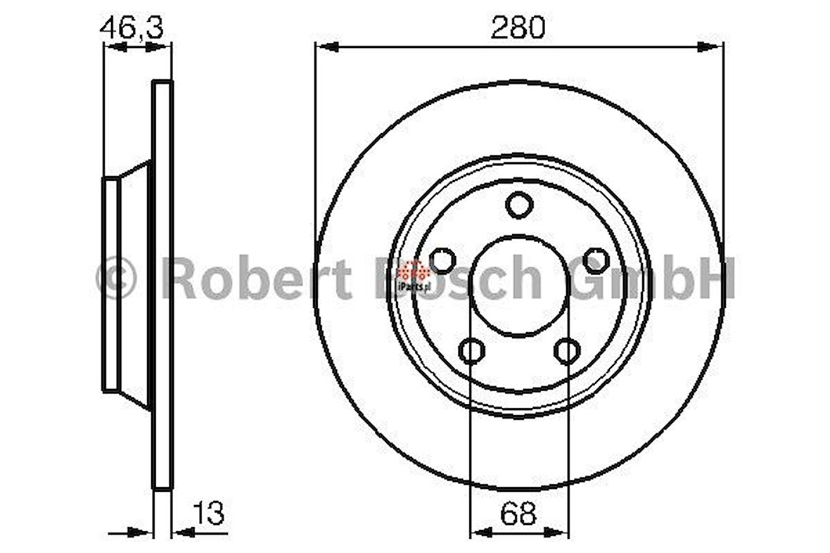 Vag On Fren Aynası Audı A4 1.6 1.9tdi (95 / 11.00) A4 Avant 1.6 1.8 20v 1.9tdi (95 / 9.01) (280x13x5dl) - Bosch 0986478615