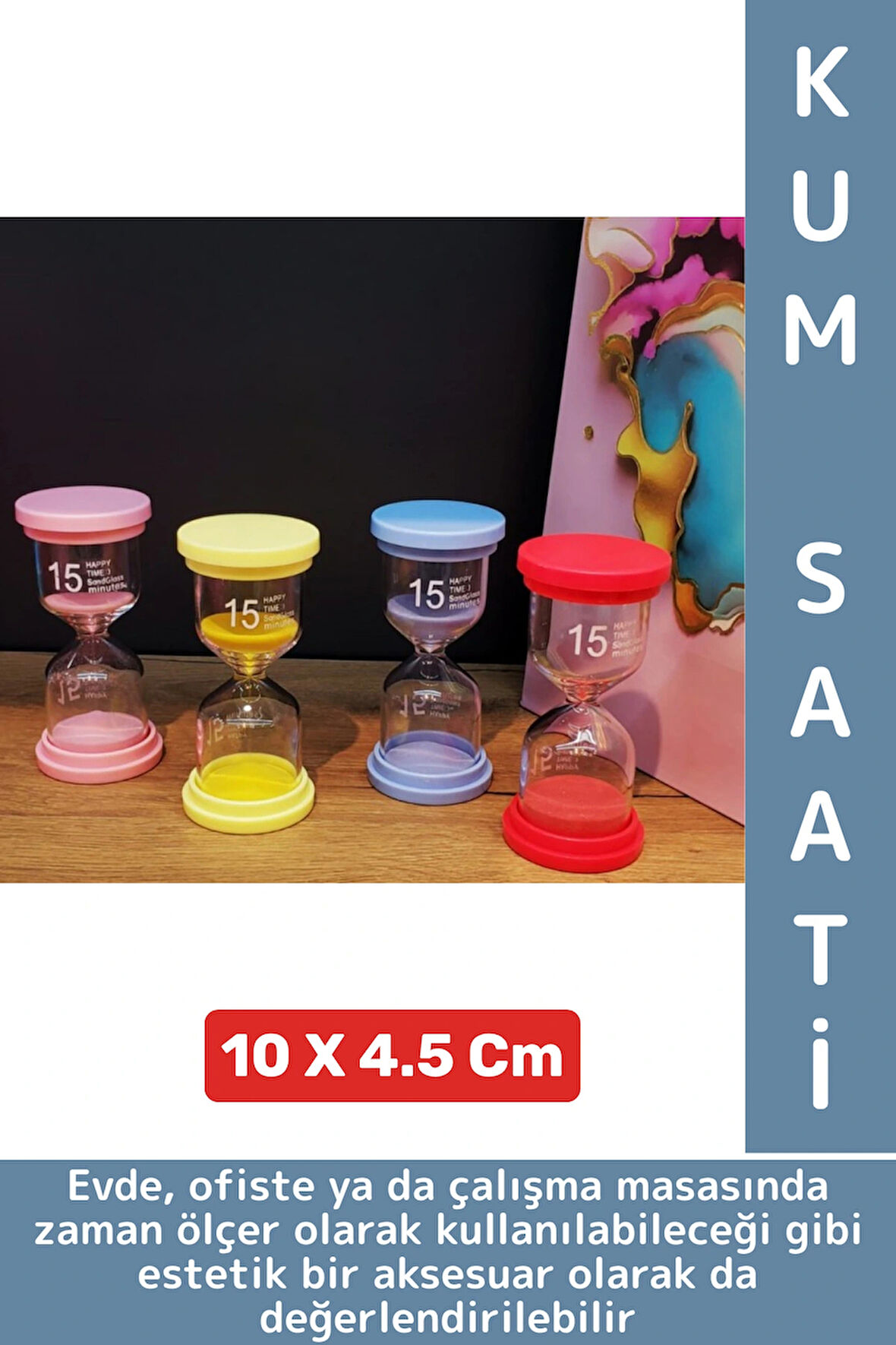 Dayanıklı Dekoratif Ev Ofis Masa Üstü Hediyelik Zaman Ölçer Çok Şık Estetik 15 Dakikalık Kum Saati