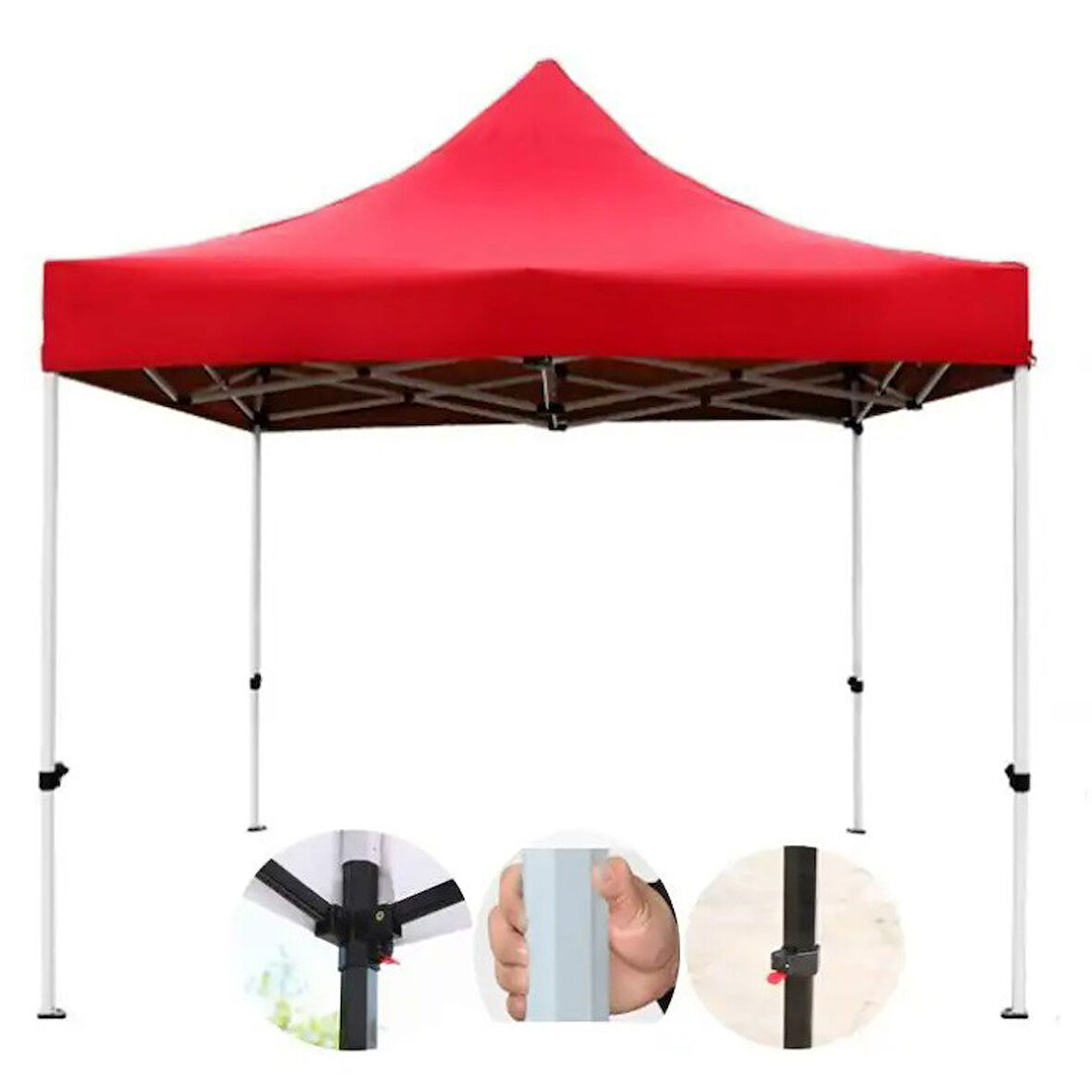 Otomatik Gazebo Çardak 240 X 240 Cm Tente Teras Bahçe Kamelyası Gölgelik Kırmızı