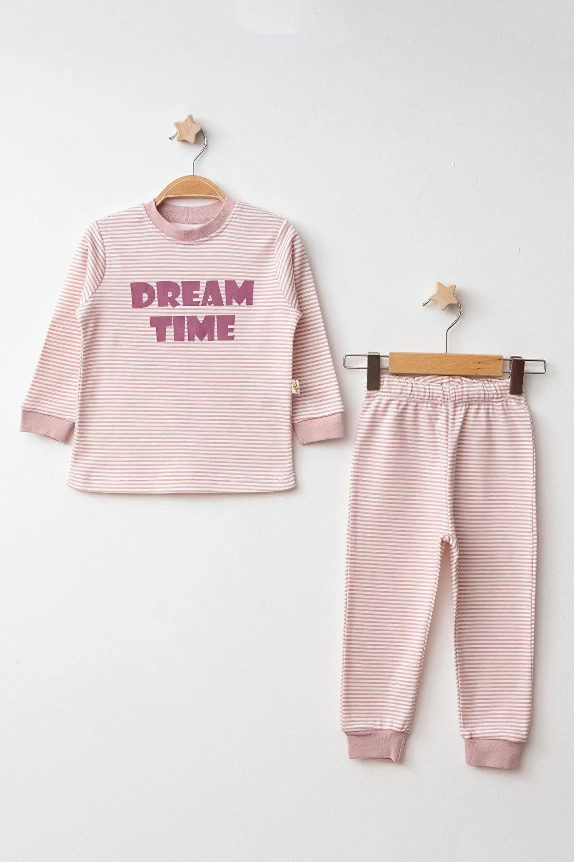 Mini Damla Pijama Takımı Penye Dream Time Baskılı Pudra