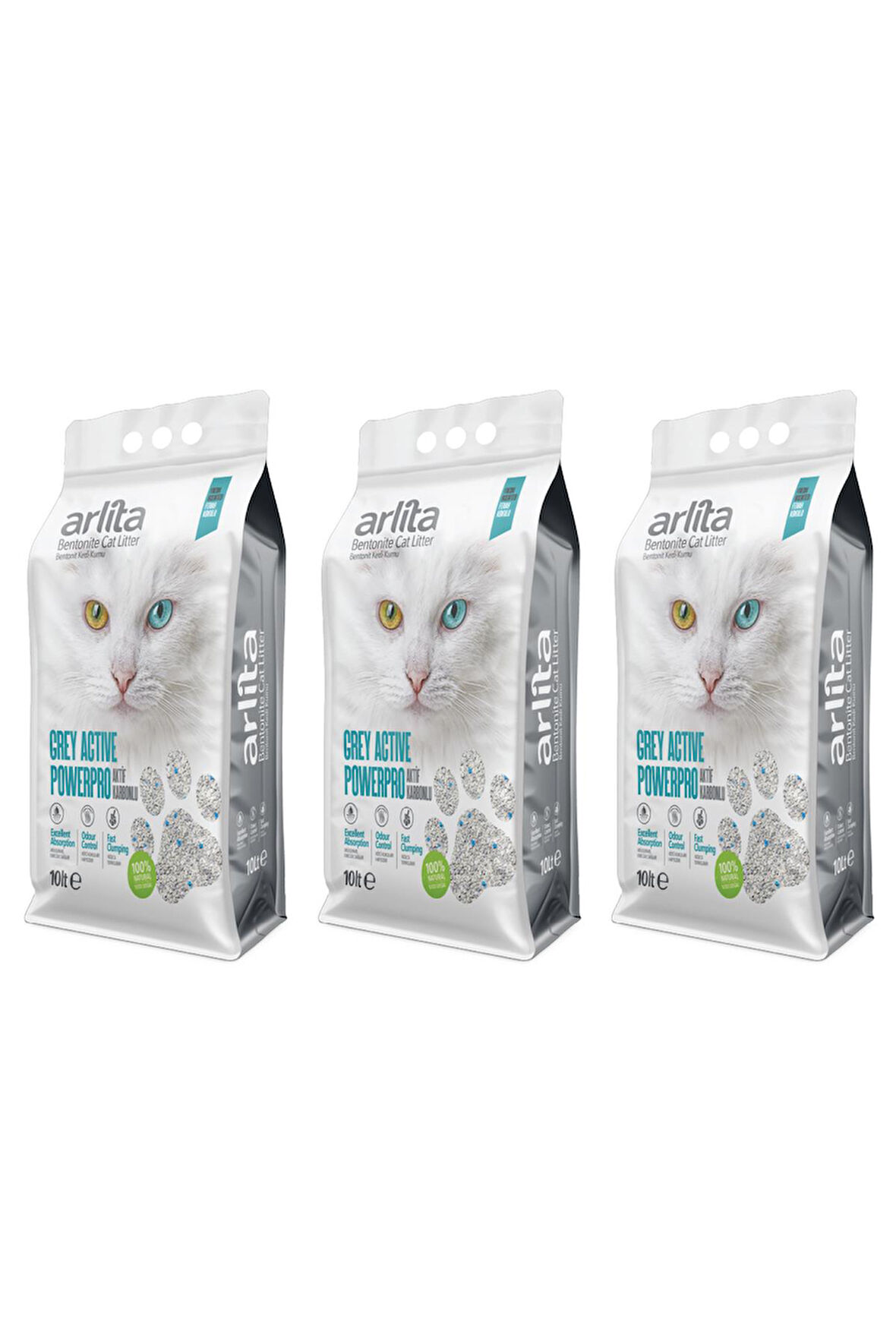 Arlita Grey Actıve PowerPro Aktif Karbonlu Fresh Kokulu İnce Taneli Topaklanan 3x10 L 3 Adet  Kedi Kumu