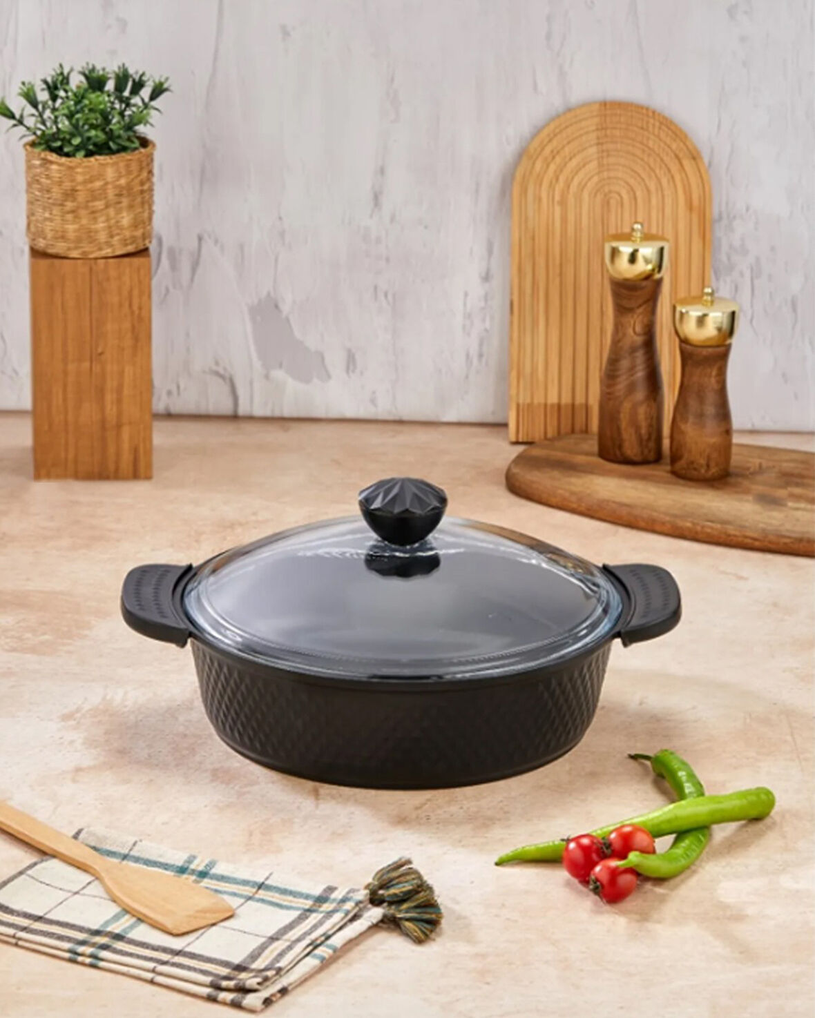 Cooker Kristal 22 Cm Derin Tencere Siyah Ckr3284