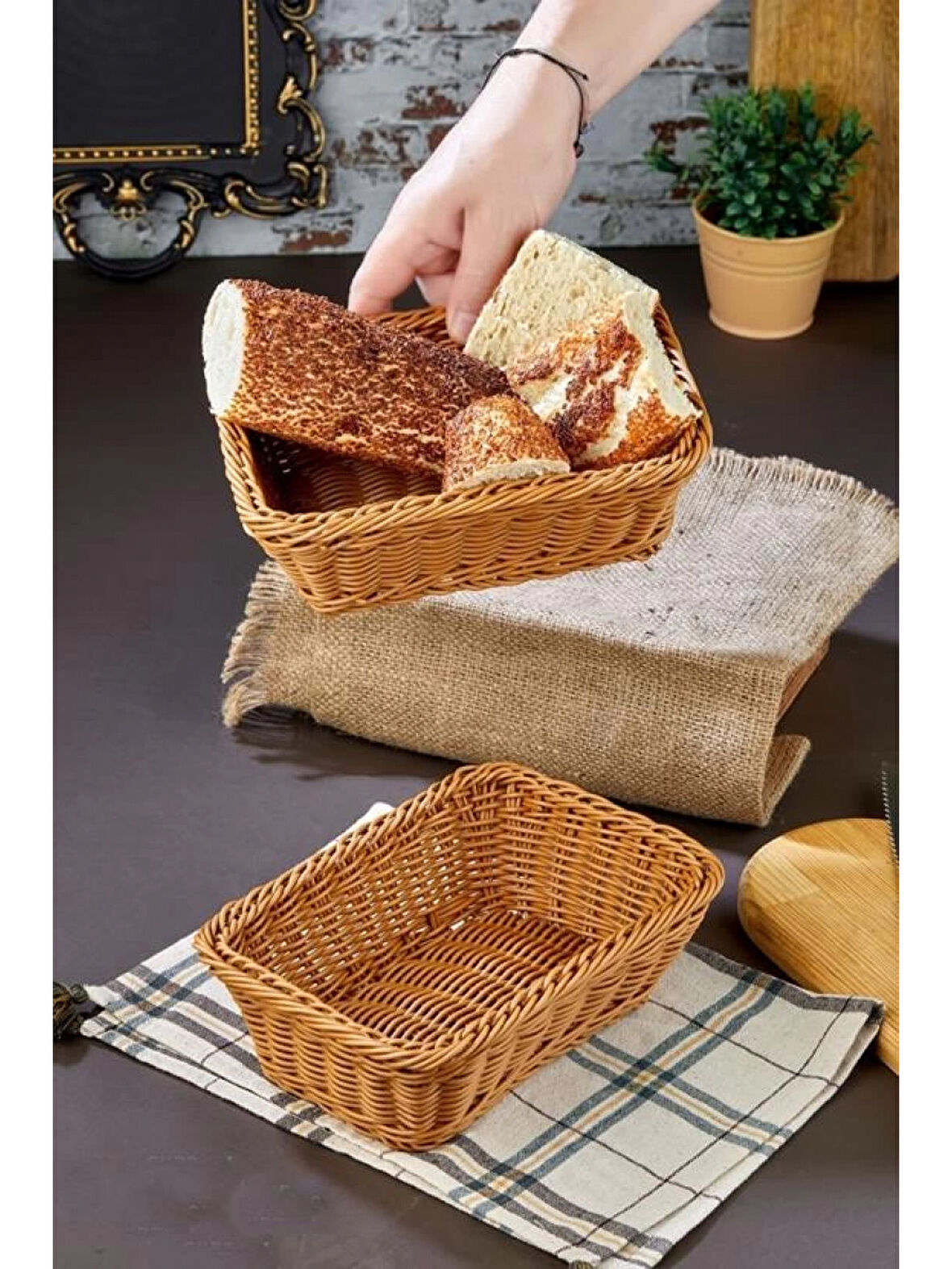 Cooker Dikdörtgen Hasır Ekmek Sepeti