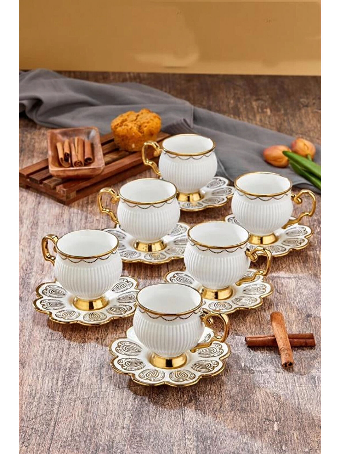 Cooker CKR3464 Gold Detaylı Beyaz Porselen Fincan Seti 6'lı