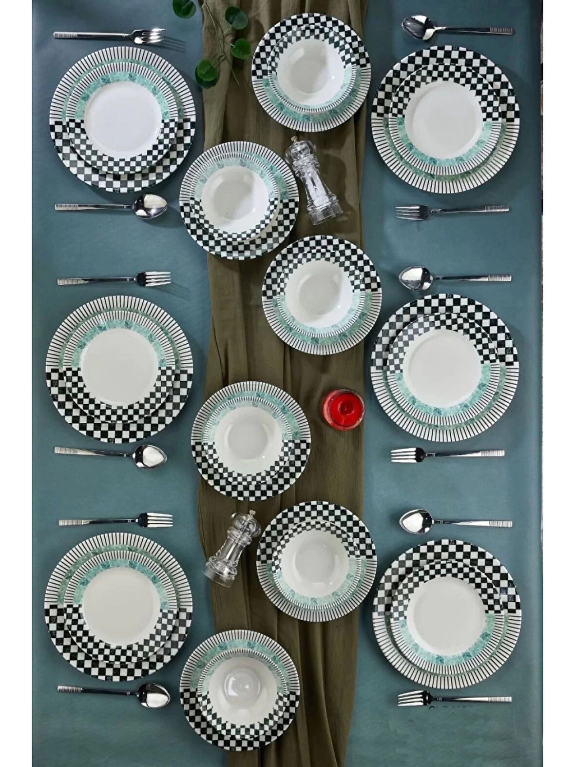 Cooker CKR4166 Dijital Baskılı Damalı Yemek Takımı 24 Parça