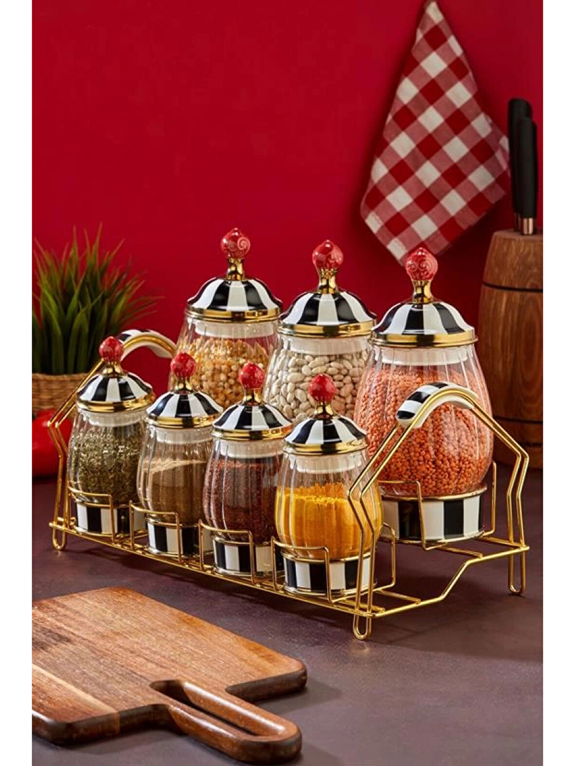 Cooker Siyah-Beyaz Kapaklı Cam Baharat Seti 7'li