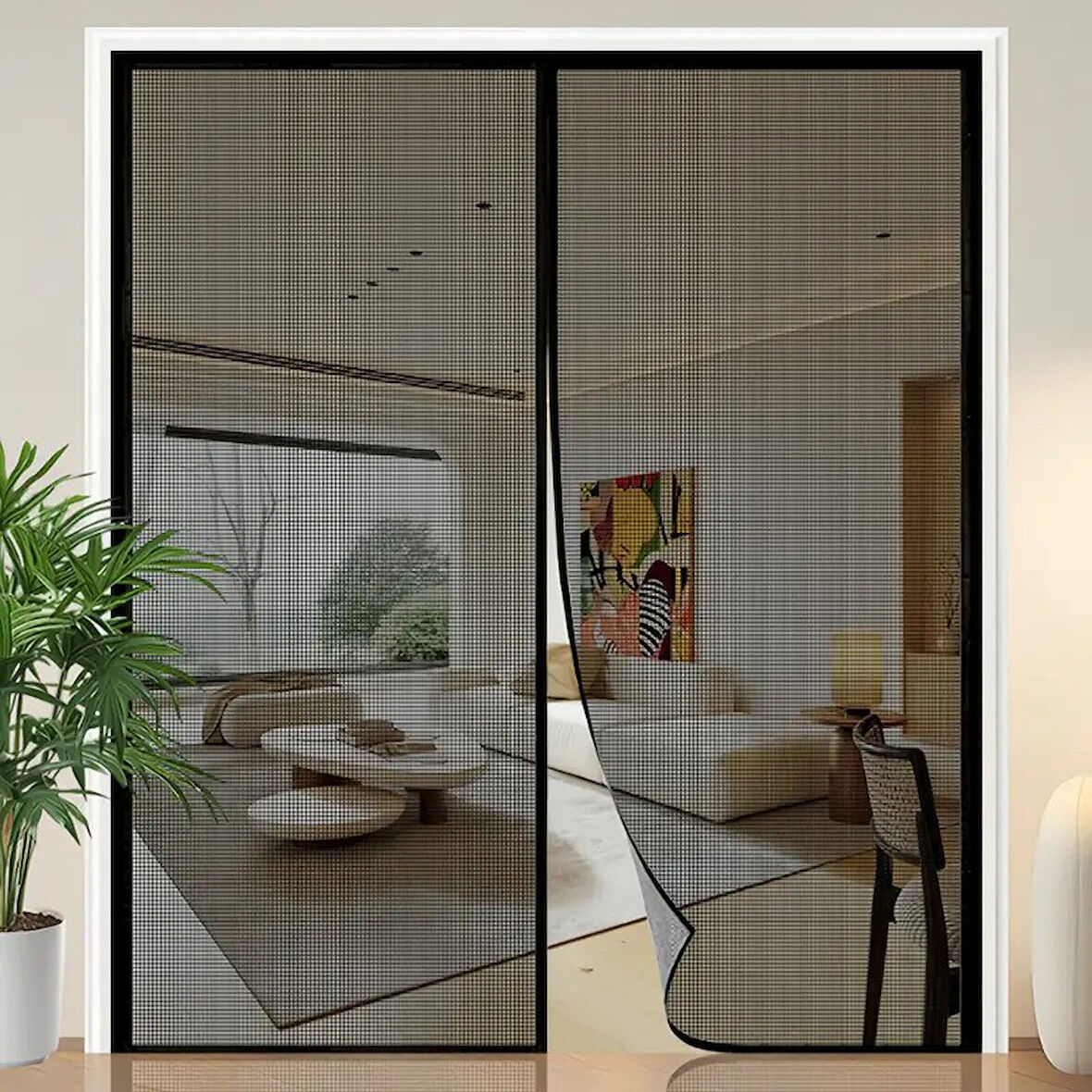 Mıknatıslı Siyah İki Kanat Kapı Sinekliği Yıkanabilir 210x100 Cm