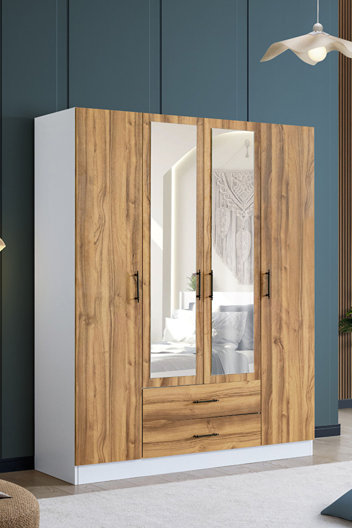 Gardırop, Blesk Line 4 Kapaklı, Aynalı Çekmeceli Dolap