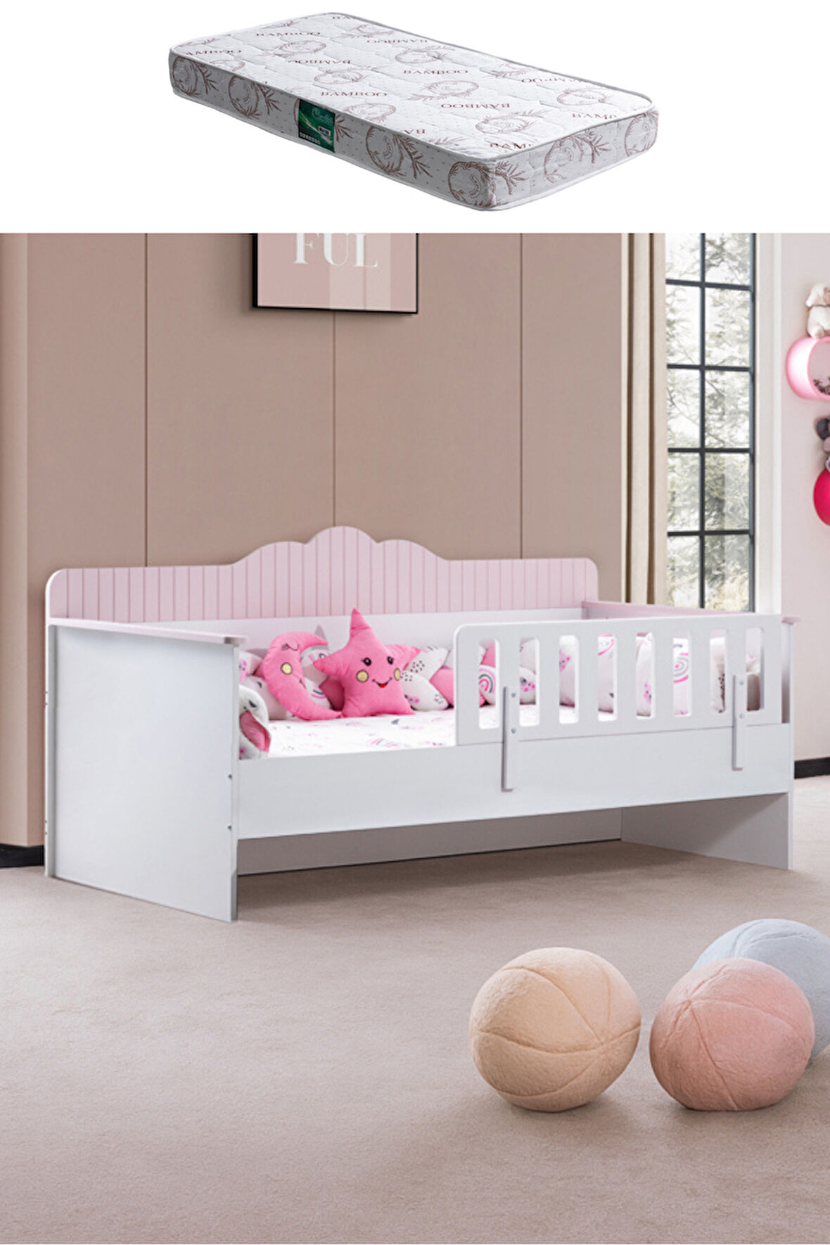 Karyola, Flower Montessori Karyola - Pembe + 1 Adet Comfort Yatak