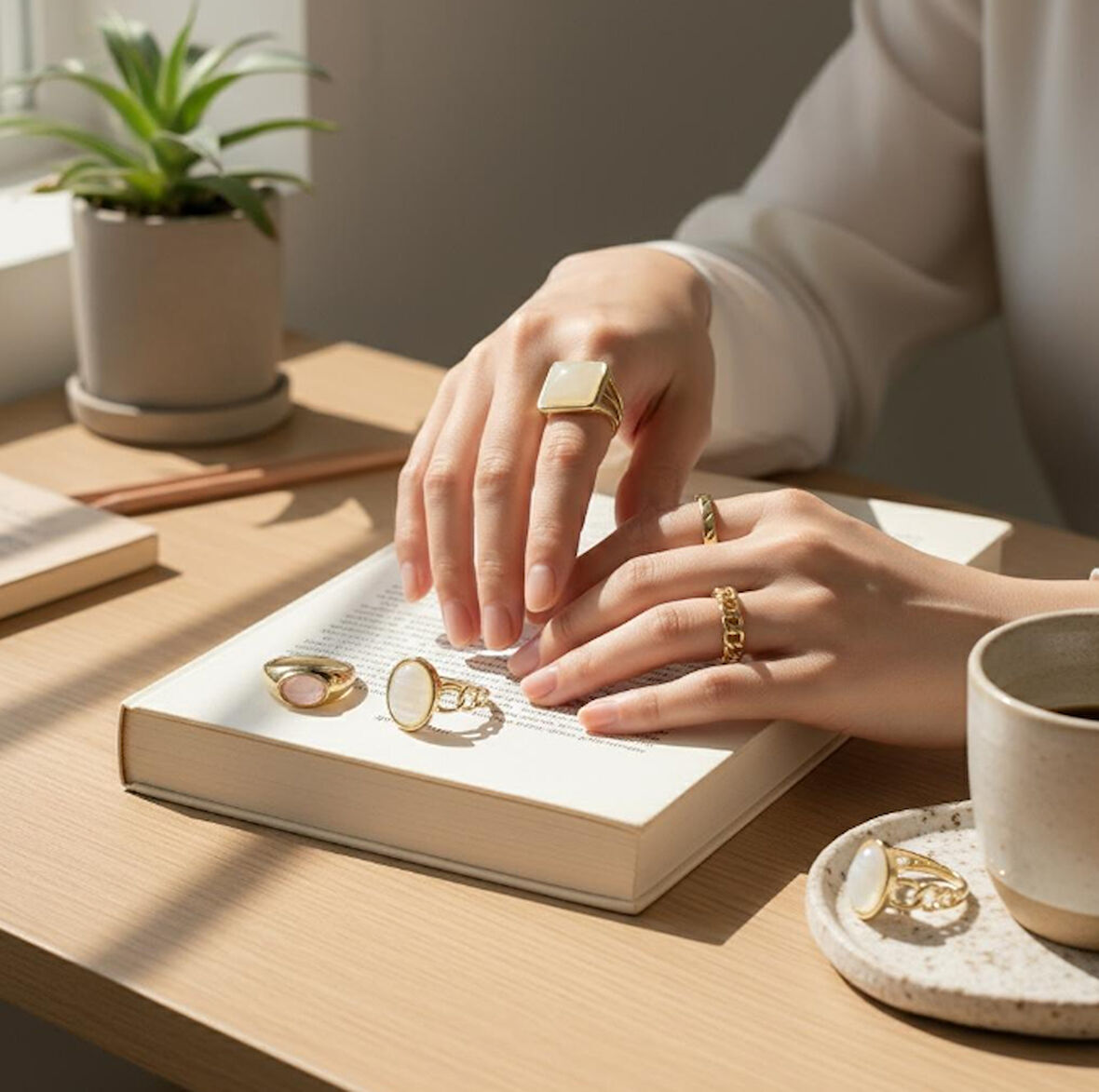 Altın Renk 5 li Çelik Yüzük Set