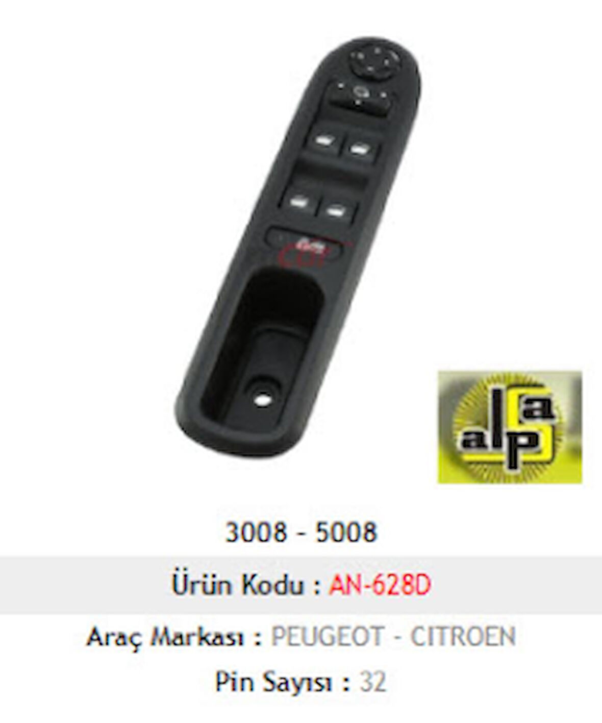 Unıversal Cam Anahtarı-Sol Peugeot 3008-5008 Dörtlü  Çerçeveli - Mcar-An628d