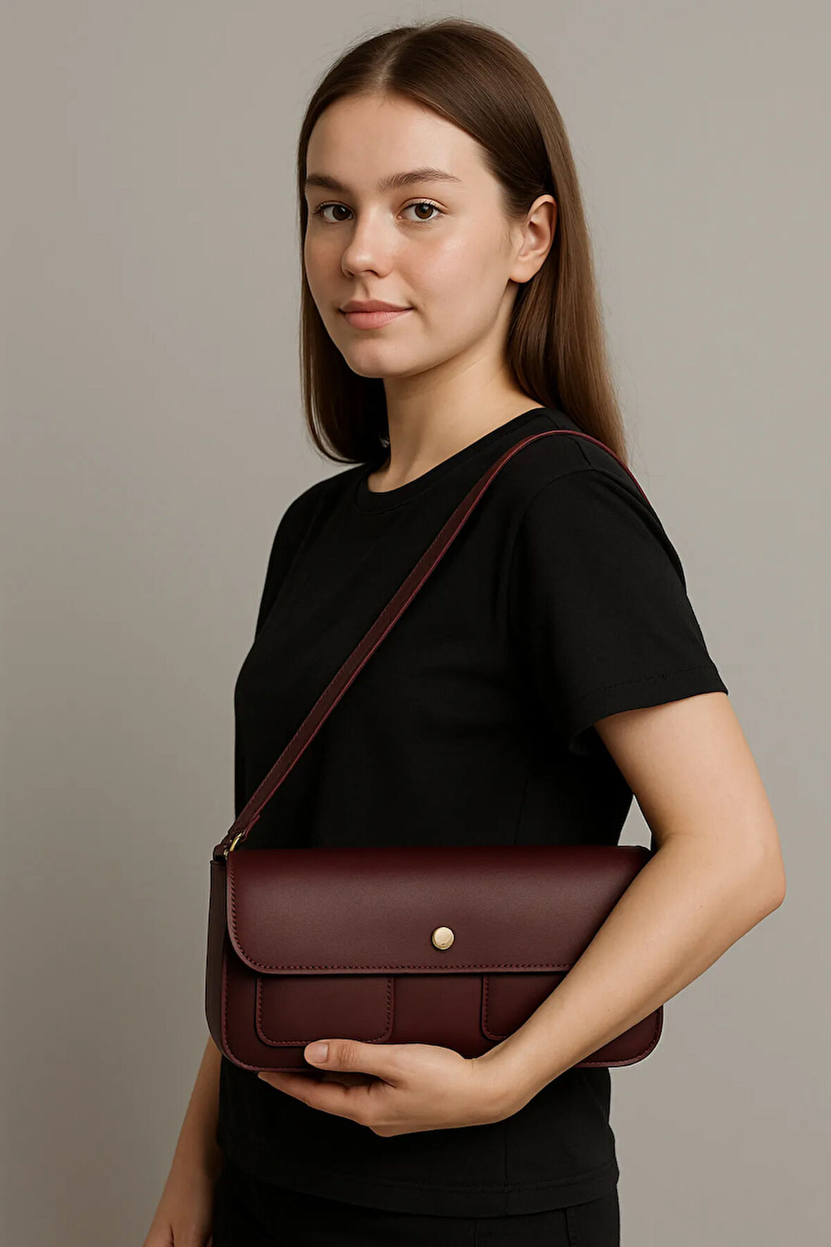 Kadın Bordo Kol Ve Omuz Çantası - Günlük Düz Model