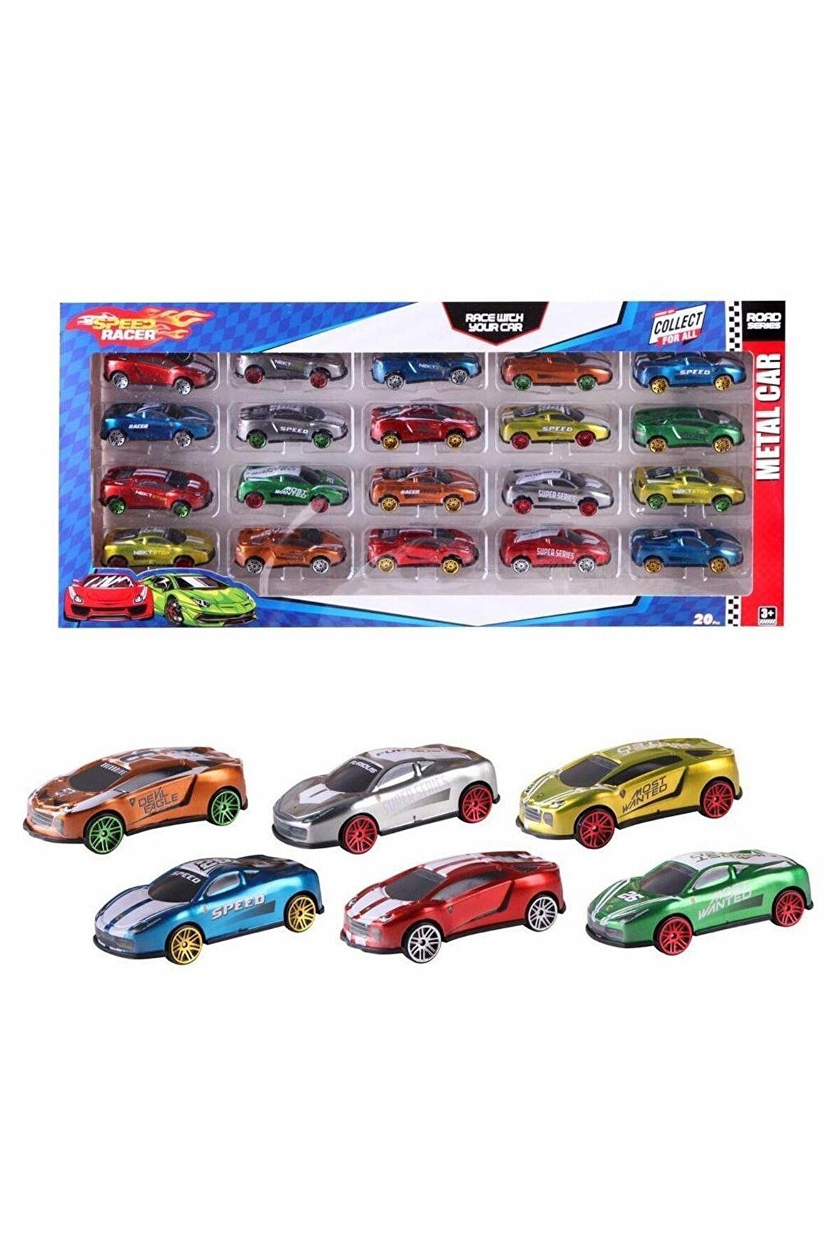 Speed Car 20'li Metal Die-cast Araba Hot Wheels Benzeri Oyuncak Model Araba Seti