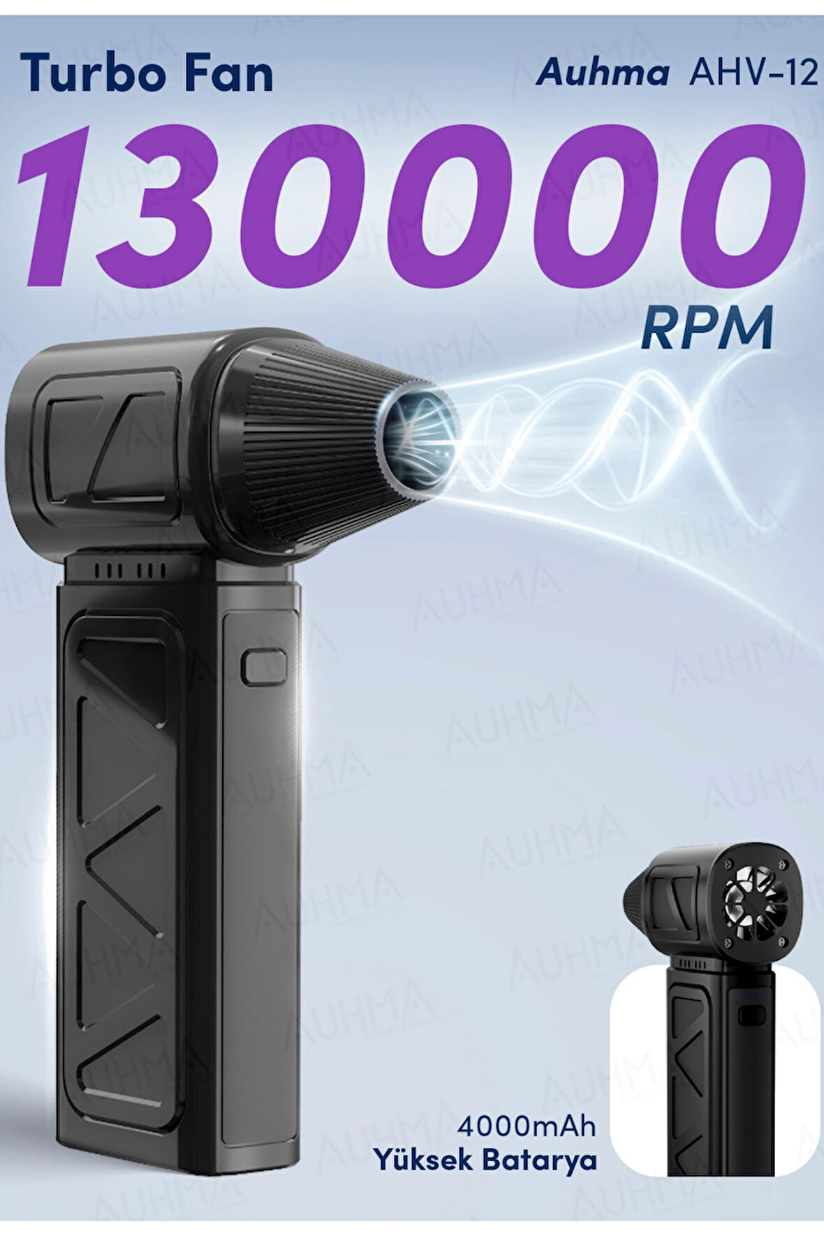 Auhma Ahv-12 Mini Turbo Fan 130.000 RPM | Şarjlı 4 Vitesli Taşınabilir Elektrikli Hava Üfleyici ve Kompresör