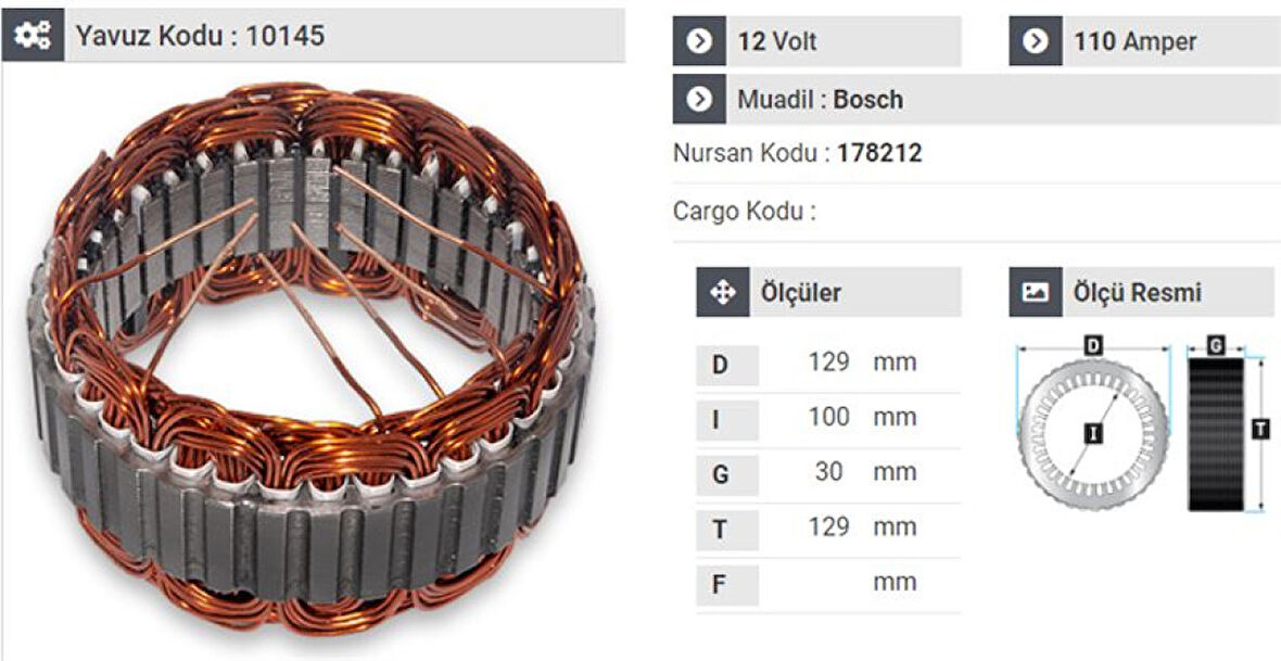 Ford Stator Bosch Tip 12 V 110 A Ford V184 - Yavuz 10 145