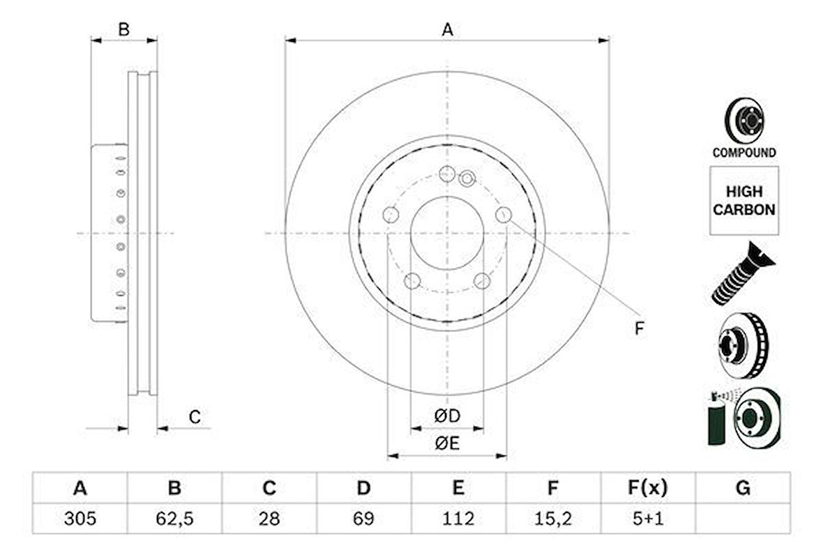 Mercedes Fren Diski On W205 14> S205 14> C205 15> A205 16> W213 16> S213 16> C238 16> - Bosch 0986479h46