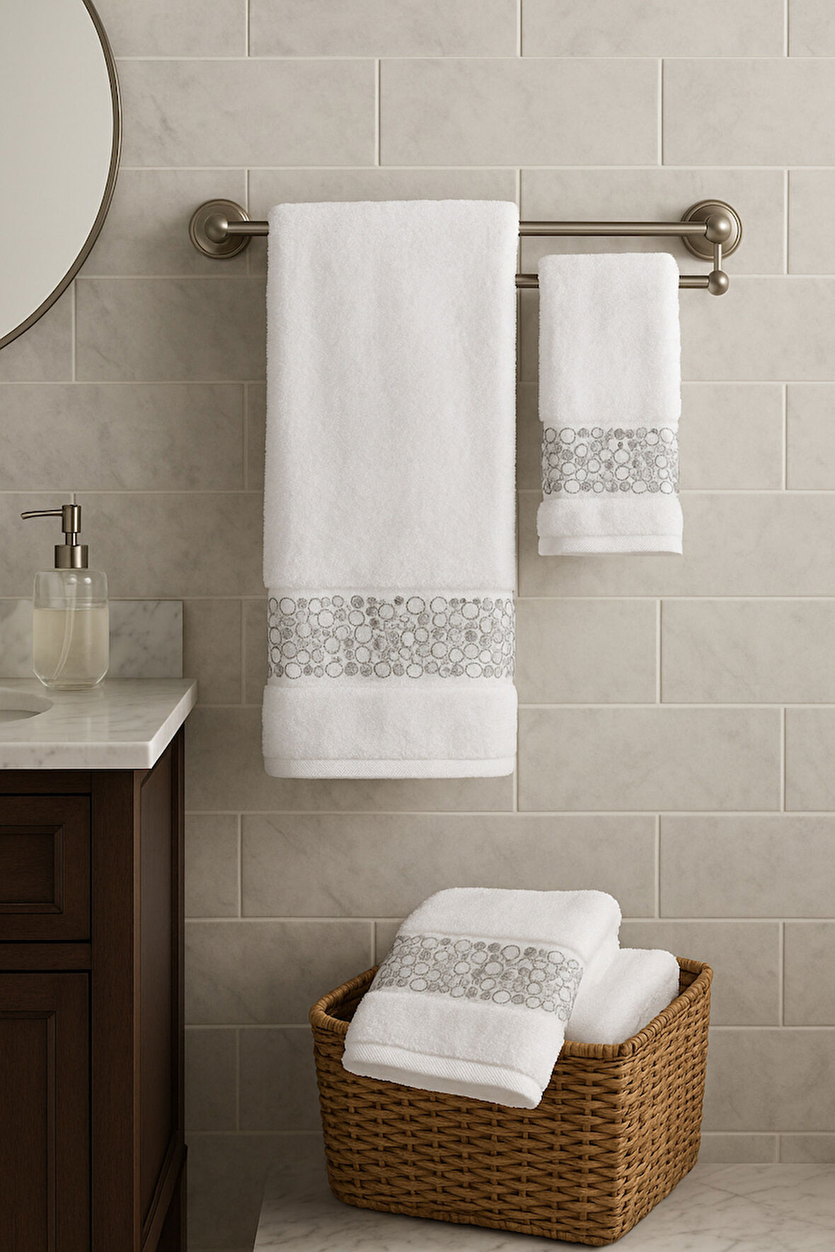 Özdilek Daniela Geometrik Nakışlı Misafir Banyo Seti