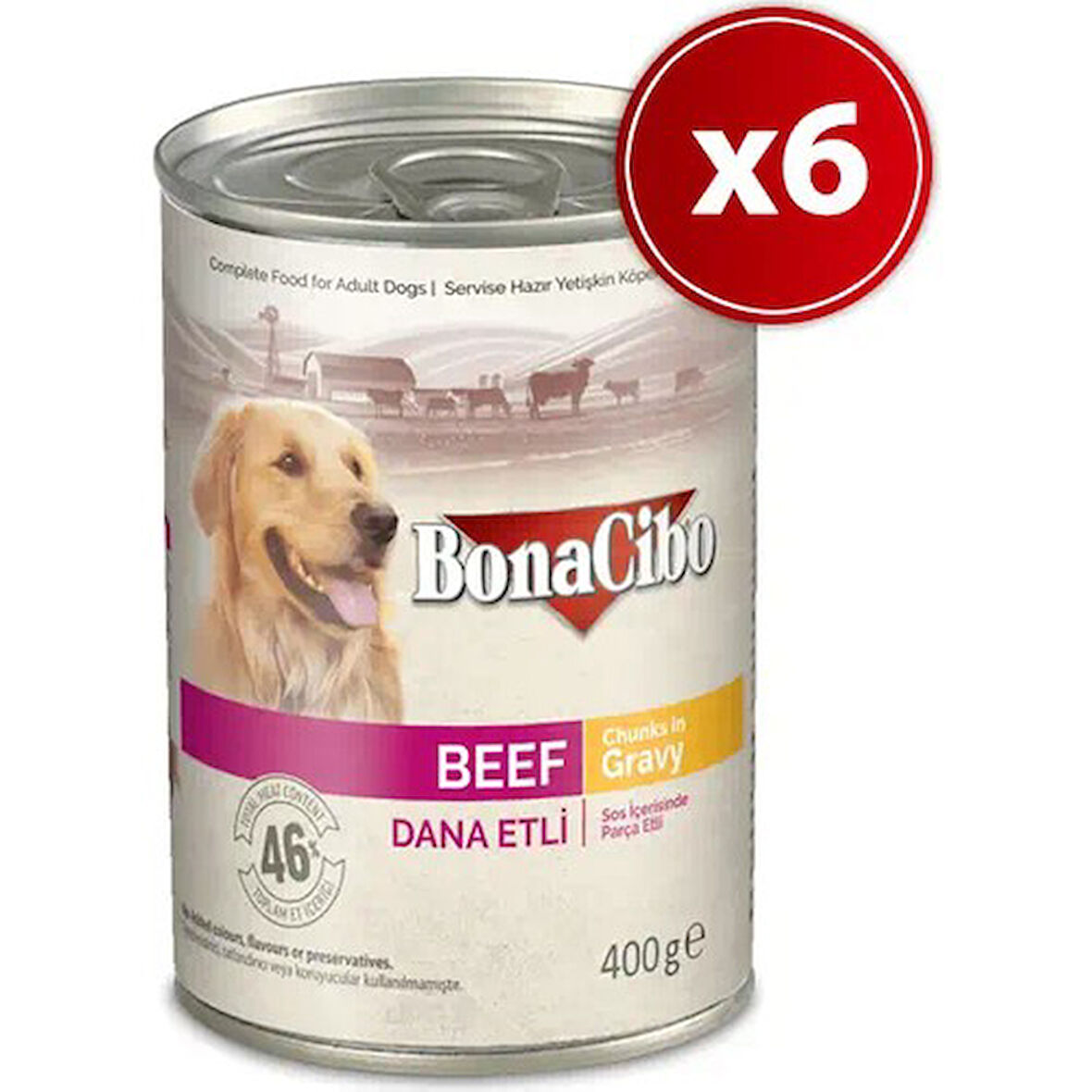 Bonacibo Soslu Dana Etli Yaş Yetişkin Köpek Konserve Maması 400GR x 6 Adet