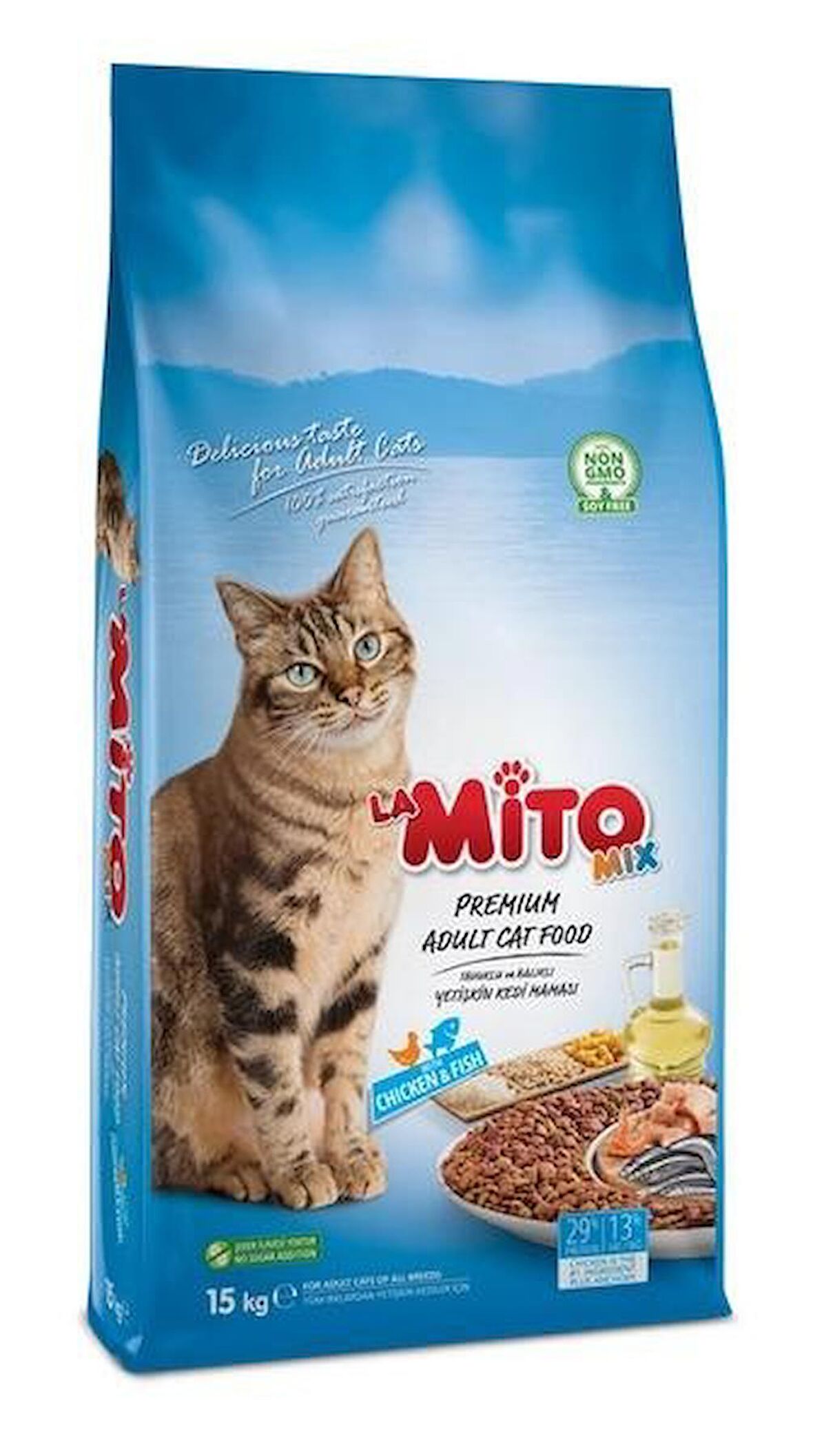 15 Kg La Mito Mix Tavuklu Balıklı Renkli Taneli Yetişkin Kedi Maması