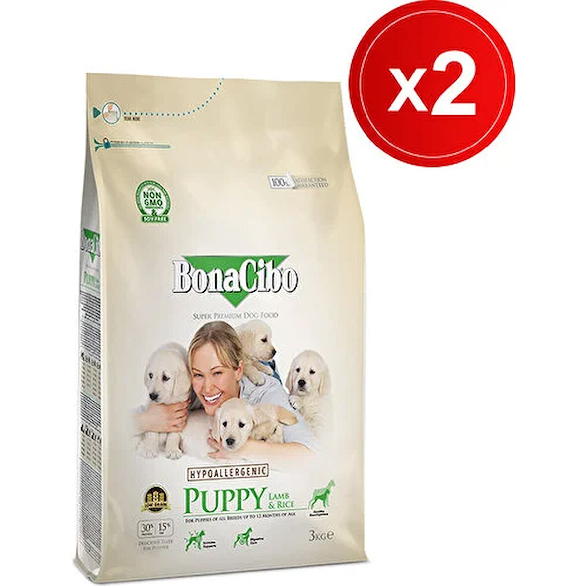 Bonacibo Puppy Lamb & Rice 3 kg x 2 Adet Kuzu Etli ve Pirinçli Yavru Köpek Maması