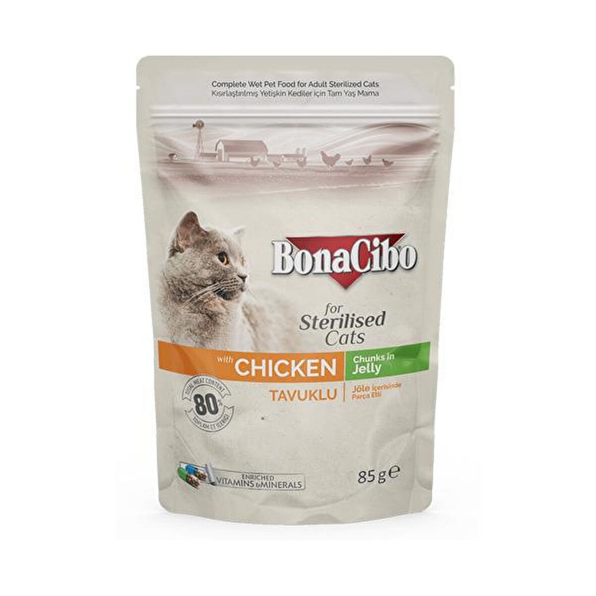 Bonacibo Pouch Tavuklu Kısır Kedi Konservesi 85 gr