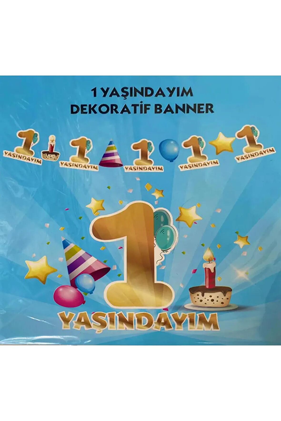 İpe Dizili Tavan Süs Banner 1 Yaşındayım Mavi