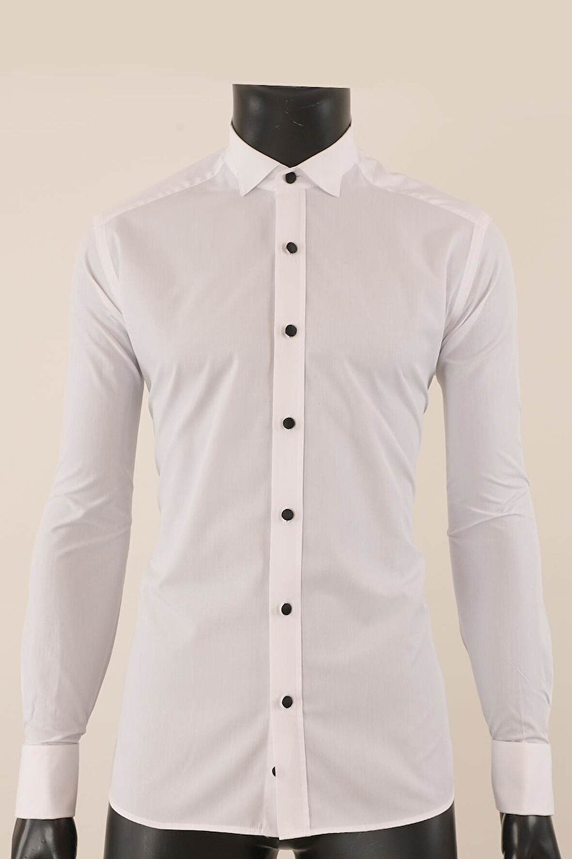 Uzun Kol Slim Fit Damatlık Beyaz Gömlek