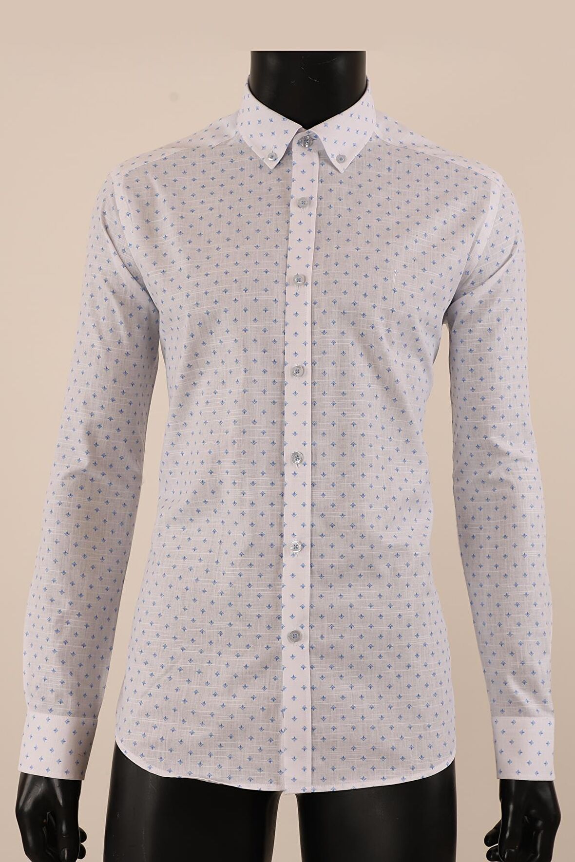 Uzun Kol Slim Fit Desenli Gömlek