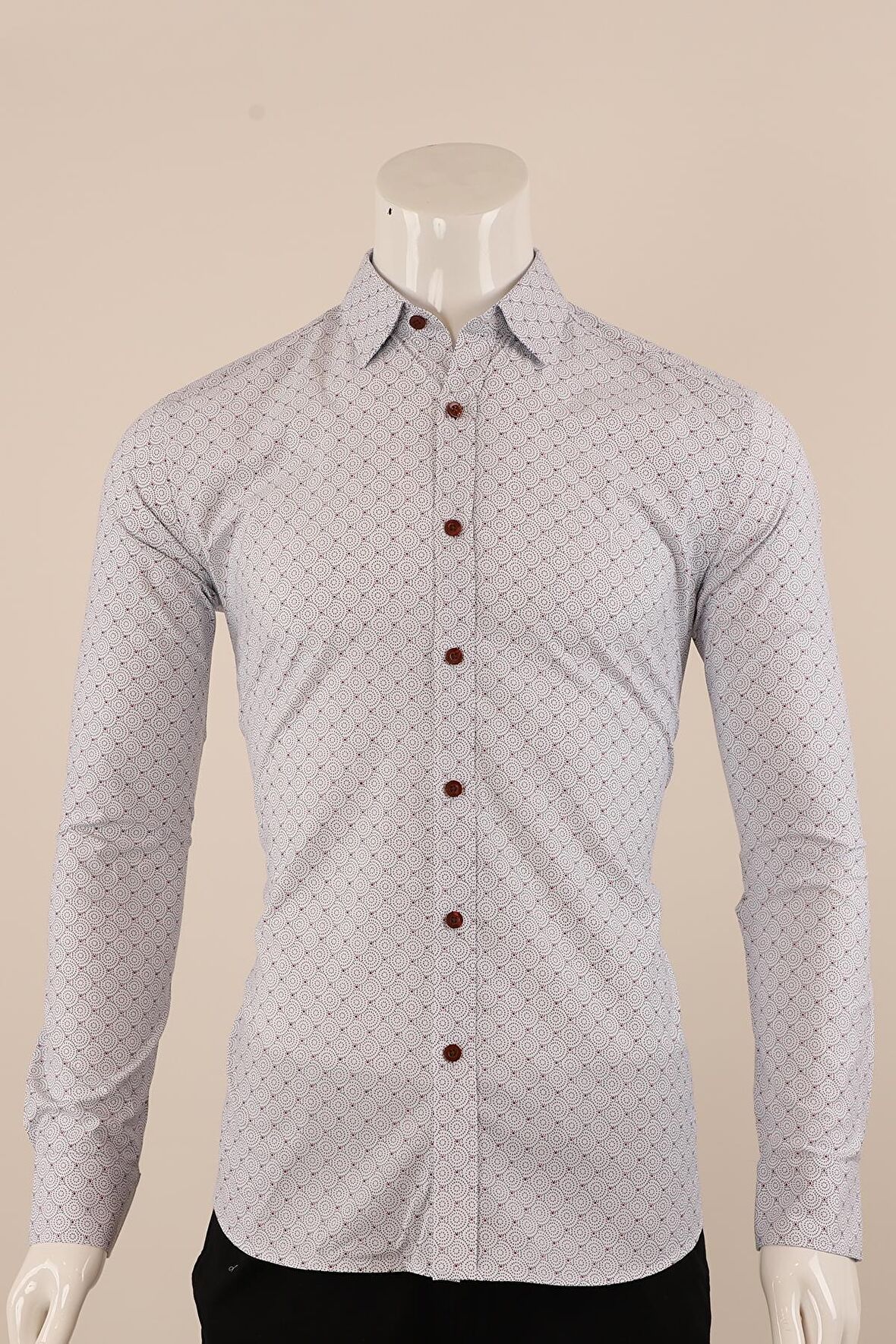 Uzun Kol Slim Fit Desenli Gömlek