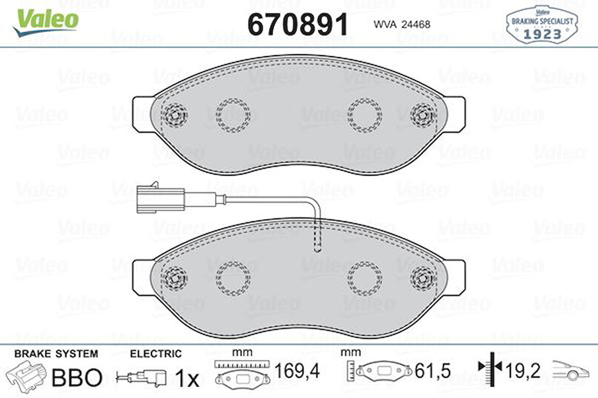 Fiat On Fren Balatası Ducato III Boxer III Jumper III 2.2hdi 2.2hdi 3.0hdi 16q / 20q 06> Karsan Jest 12> - Valeo 670891