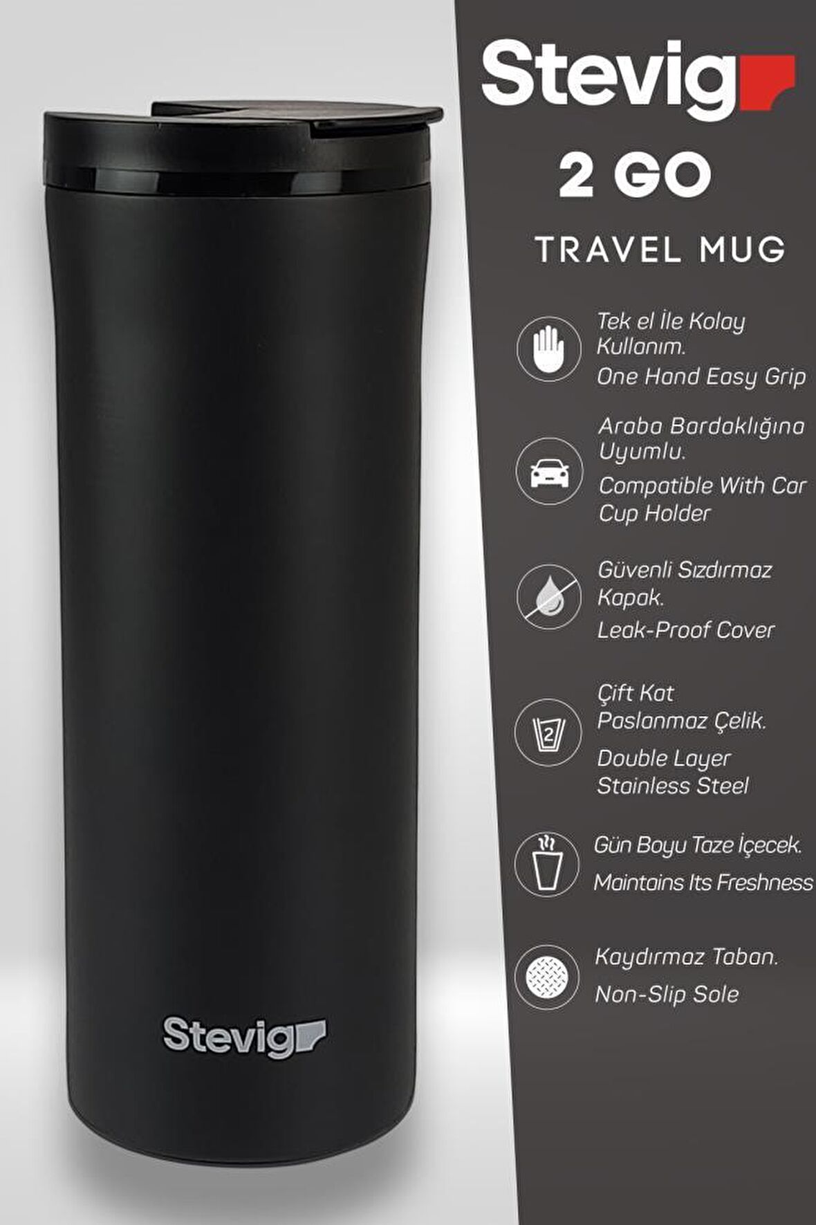 Stevig 2 Go Paslanmaz Çelik Termos Bardak 400 ml ST-201 Travel Mug