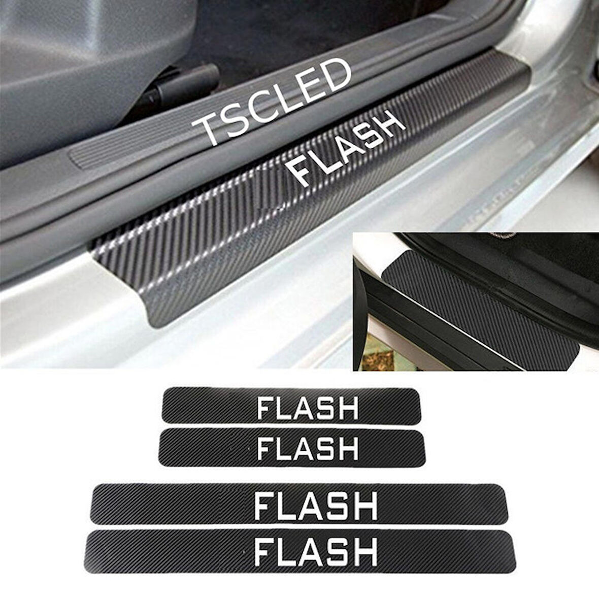 Oto Flash Karbon Kapı Eşiği Koruma Sticker Yapıştırma (4Adet)