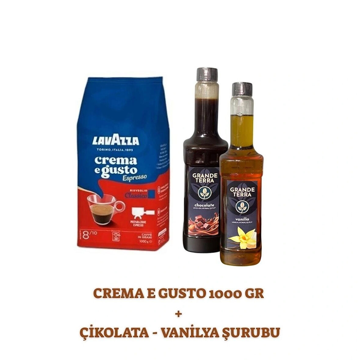 Lavazza Crema E Gusto 1000 g + Grande Terra Çikolata & Vanilya Şurubu Seti