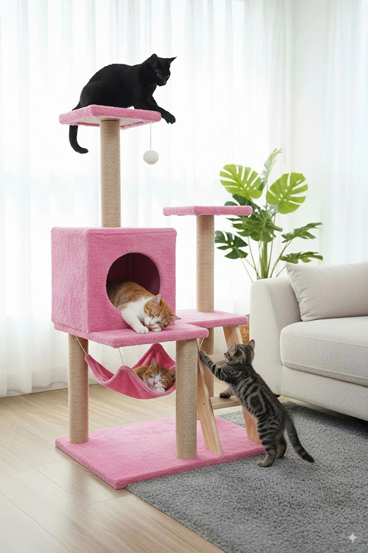 Catoys Merdivenli Tırmalama Ve Hamaklı Oyun Evi Pembe