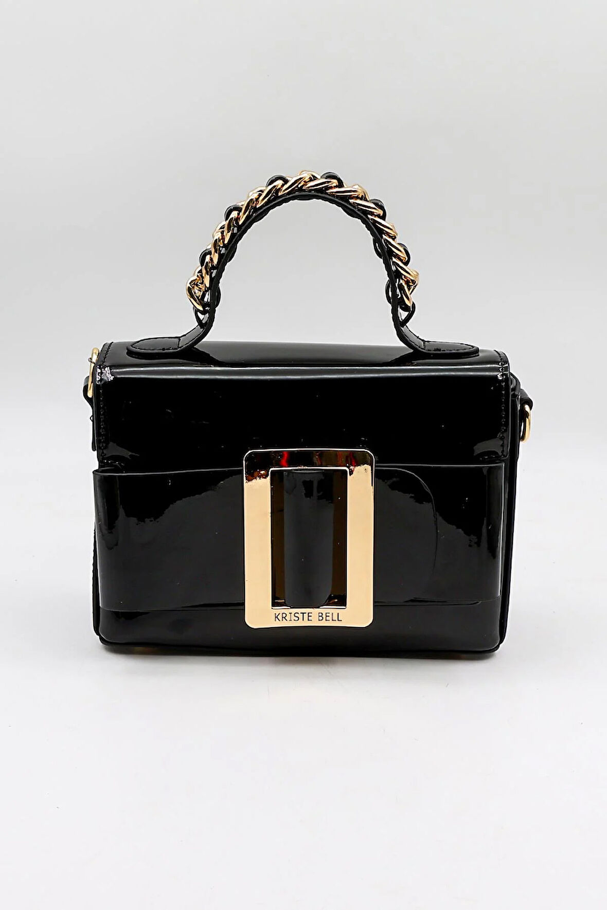 Kriste Bell Marka İthal Klasik Zincir Detaylı kadın Çanta KB969 Siyah Parlak