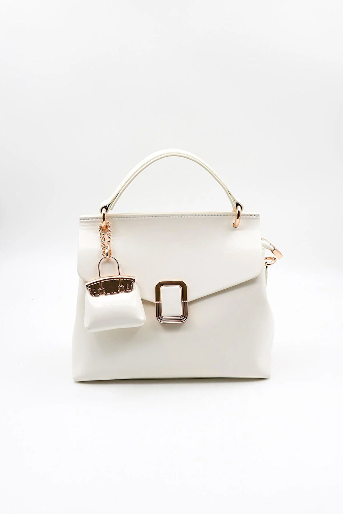 Kriste Bell İthal Kadın Çanta Charmlı El Çantası KB006 - Beyaz