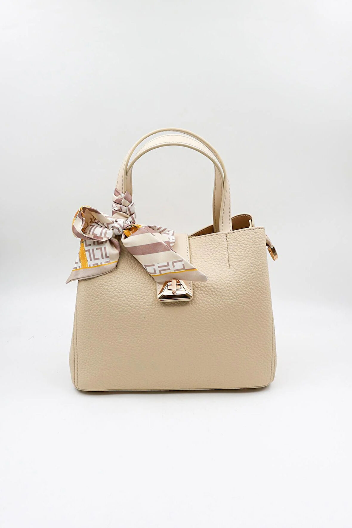 Kriste Bell Marka İthal Fular Detaylı Klasik Bayan Çanta KB012 Bej