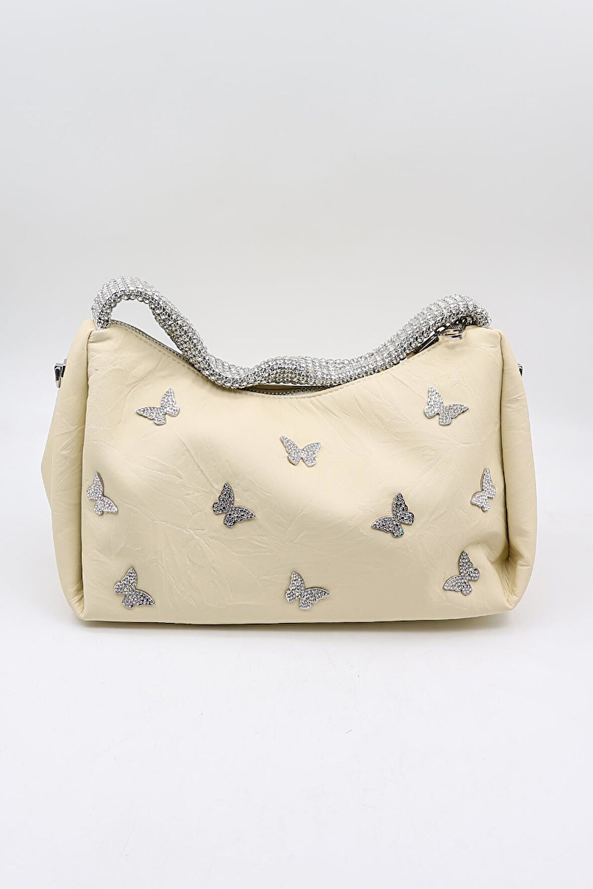 Kriste Bell Marka İthal Kelebek Aksesuarlı Taş Kulp Kadın Şık Çanta KB892 - Bej