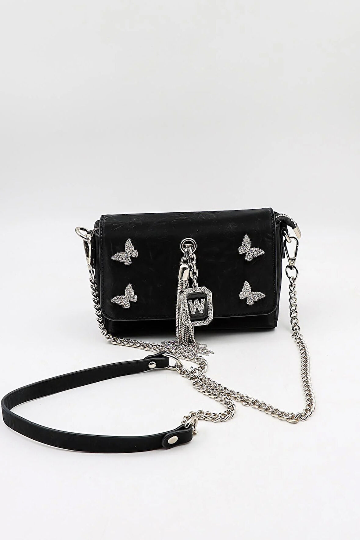 Kriste Bell Marka İthal Kelebek Taşlı Aksesuar kadin Çanta KB886 Siyah