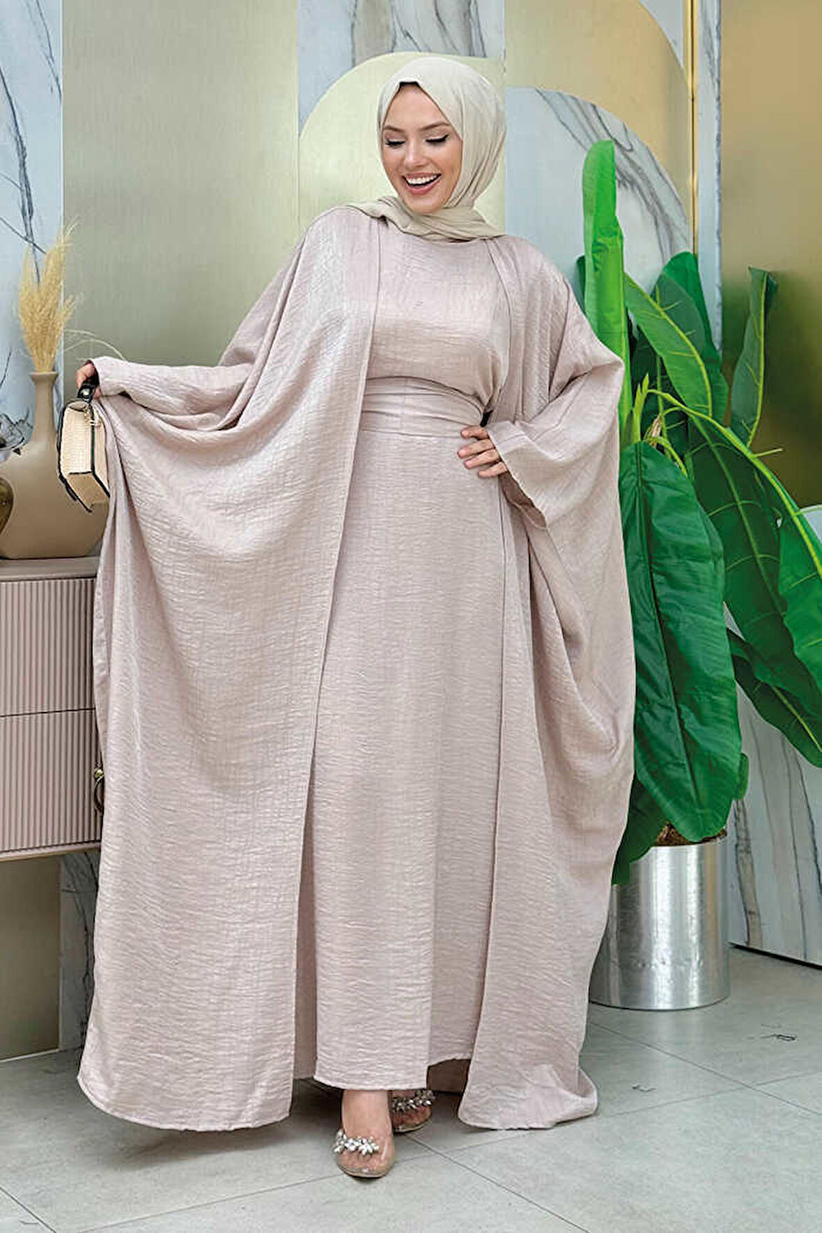 Yarasakol Abayalı Elbise Takım 8497 Taş