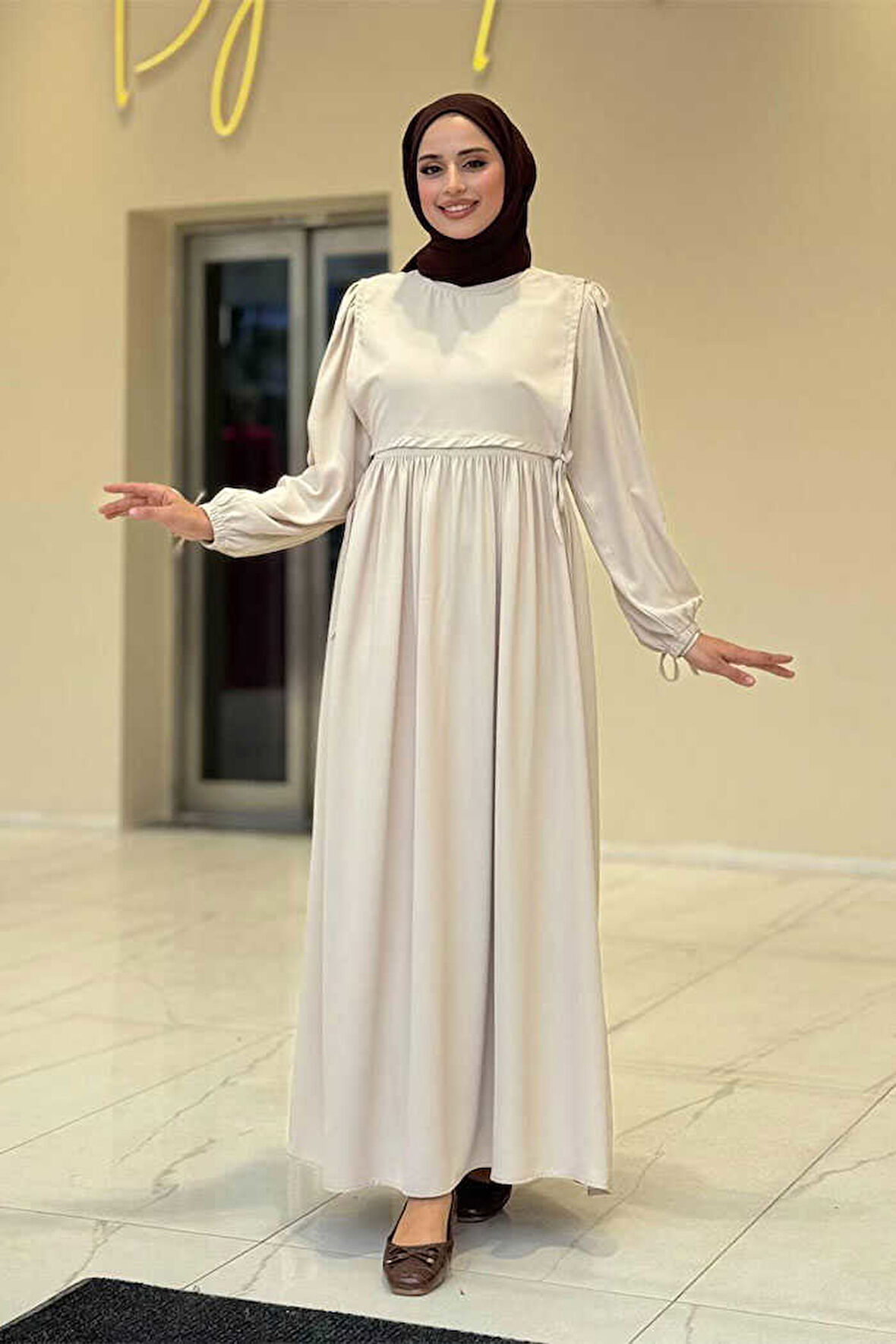 Çift Katlı Bağlama Detay Elbise 6003 Taş