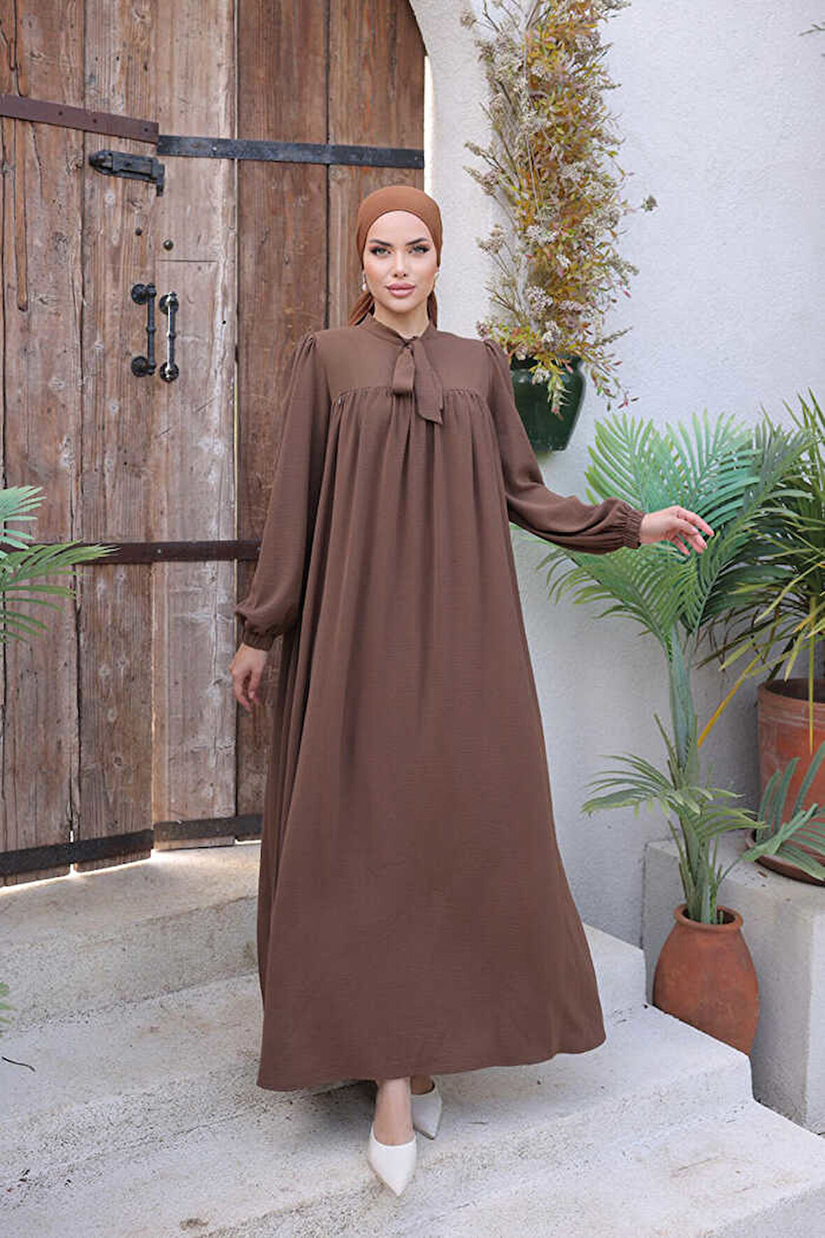 Bebekli Anne Elbisesi 3896 Kahverengi